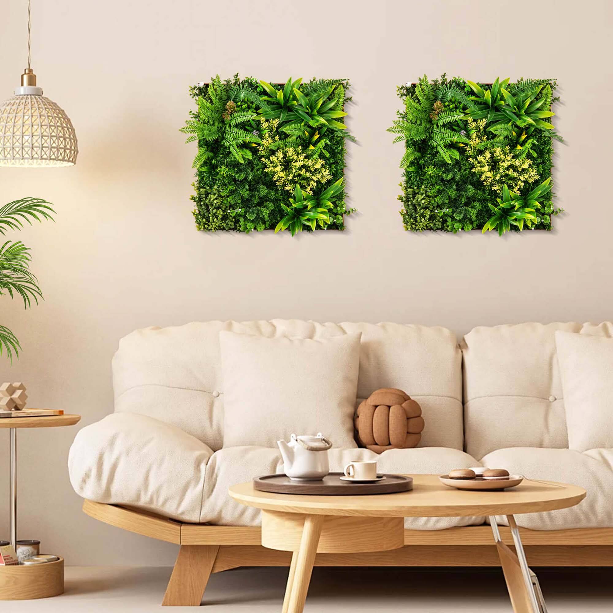 Alt View 4. Costway - Costway 2 Pack Square Framed Artificial Foliage Wall Art with 11 Types of Mixed Faux Plants - Green & Brown.