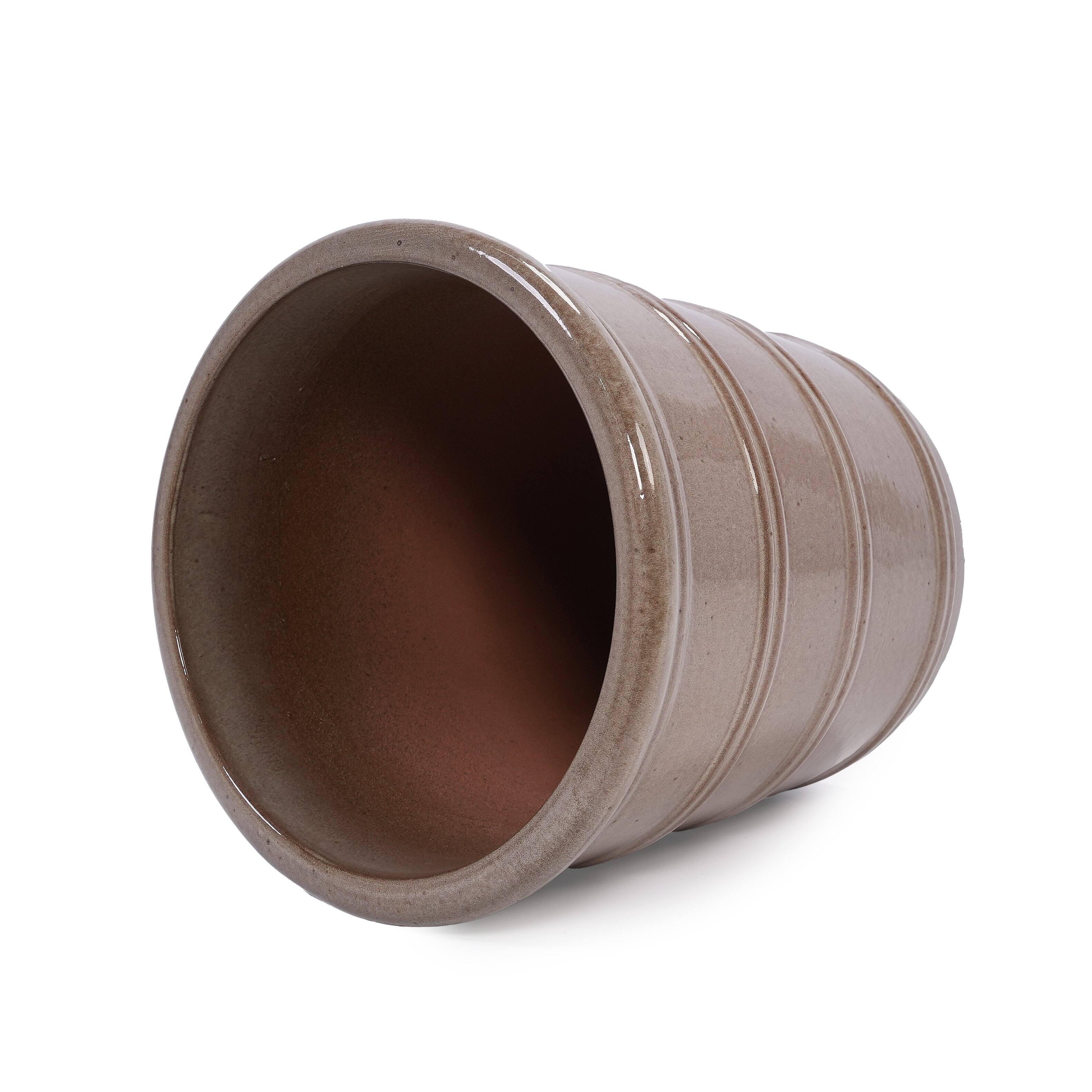 Alt View 6. Loheer - Ceramic Planter Set Loheer Handmade Taupe Plant Pots Set of 3 for Succulents Herbs Indoor Outdoor 16 13 10 Inch.