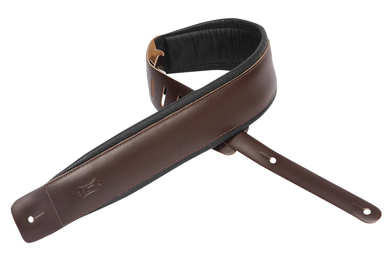 Front. Levy's Leathers - Geniune Leather Guitar Strap, Heirloom Series - 3 inch. Wide - Dark Brown.