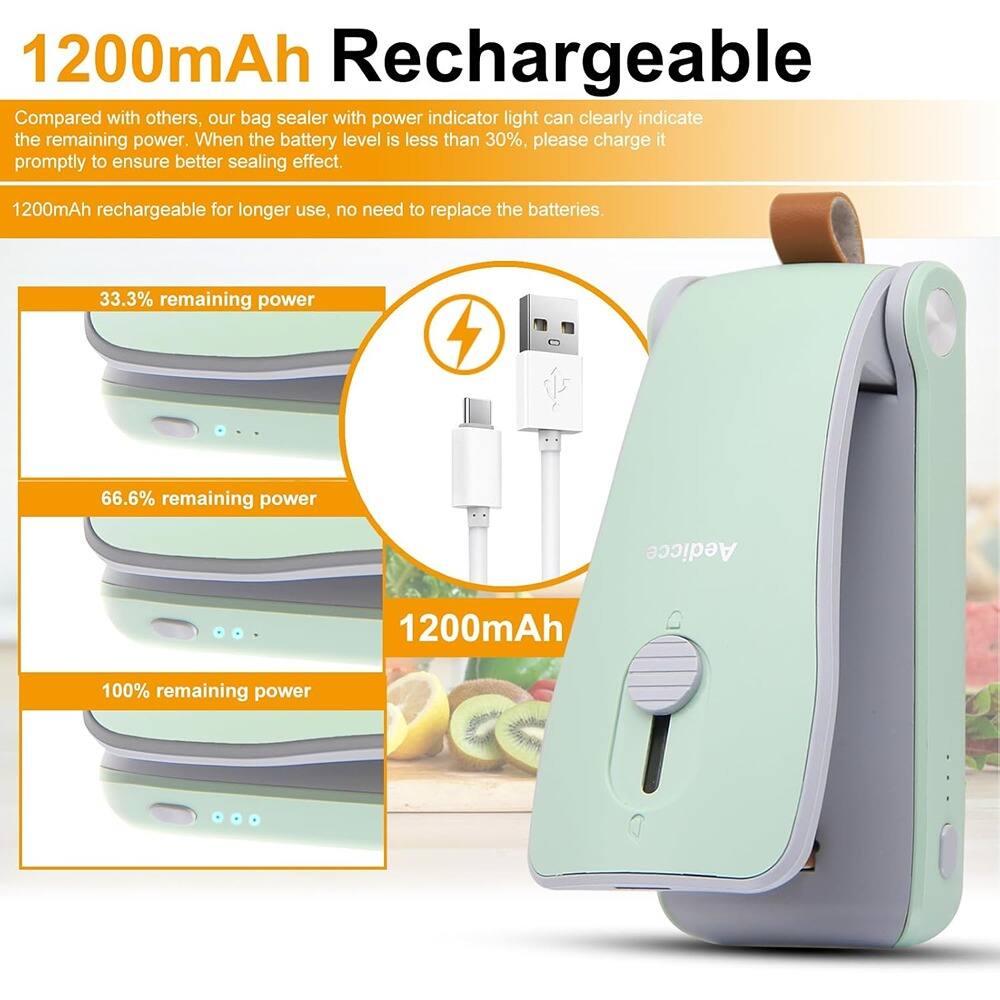 RTMB - Mini Bag Sealer, USB Rechargeable Heat Seal & Cutter, Portable - Green