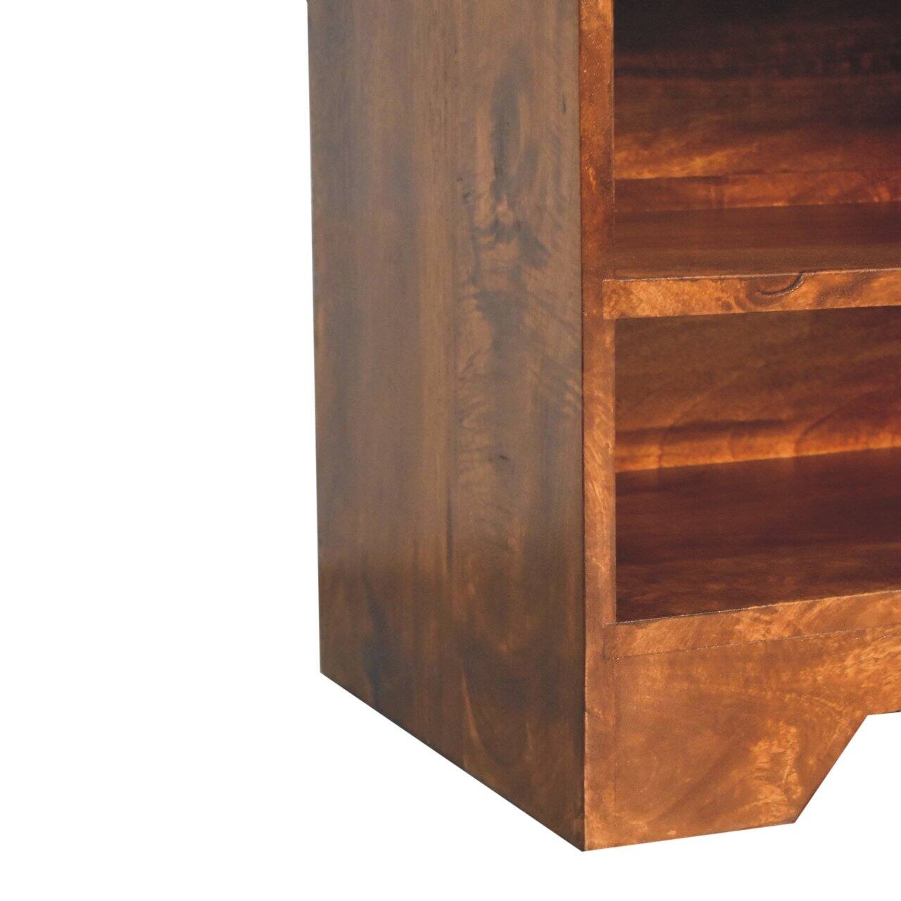 Alt View 4. Artisan Furniture - Artisan Furniture Solid Wood Retreat Chestnut Shoe Bench, Upholstered, 1 Drawer, 3 Shelves, Dark Brown & White - Brown & White.
