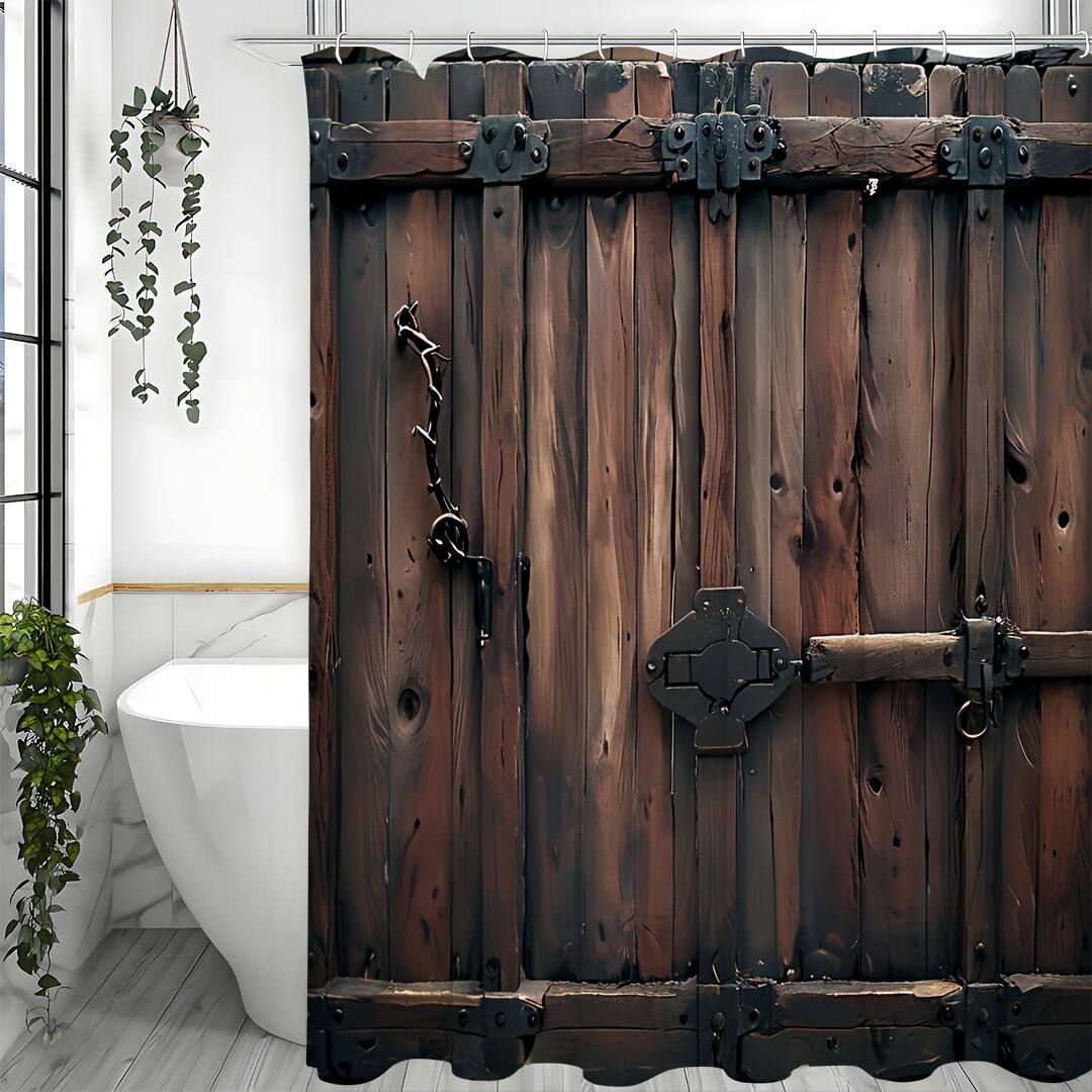 Front. blue - 1pcs Wooden Door Pattern Set, Waterproof, Bathroom Sets, Bathroom Accessories, Home Decor - Coffee Brown200*180cm.