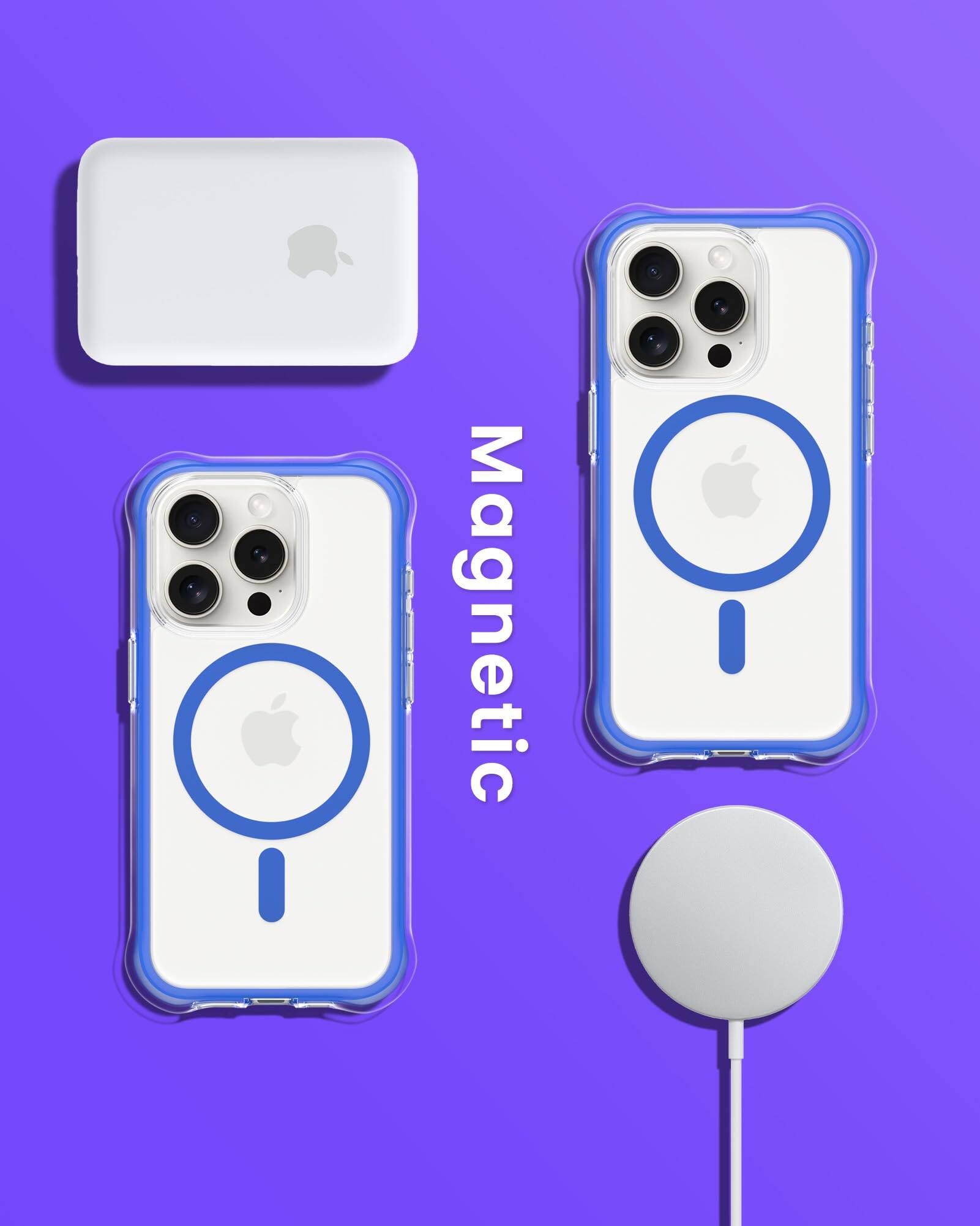 Alt View 6. Ornarto - ORNARTO Air Case for iPhone 15 Pro Clear, Compatible with MagSafe, Military-Grade Drop Protection Case - Blue - Blue.