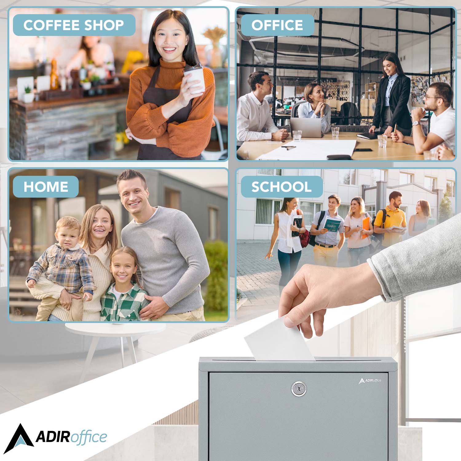 COFFEE SHOP, OFFICE, HOME, SCHOOL, ADIRoffice