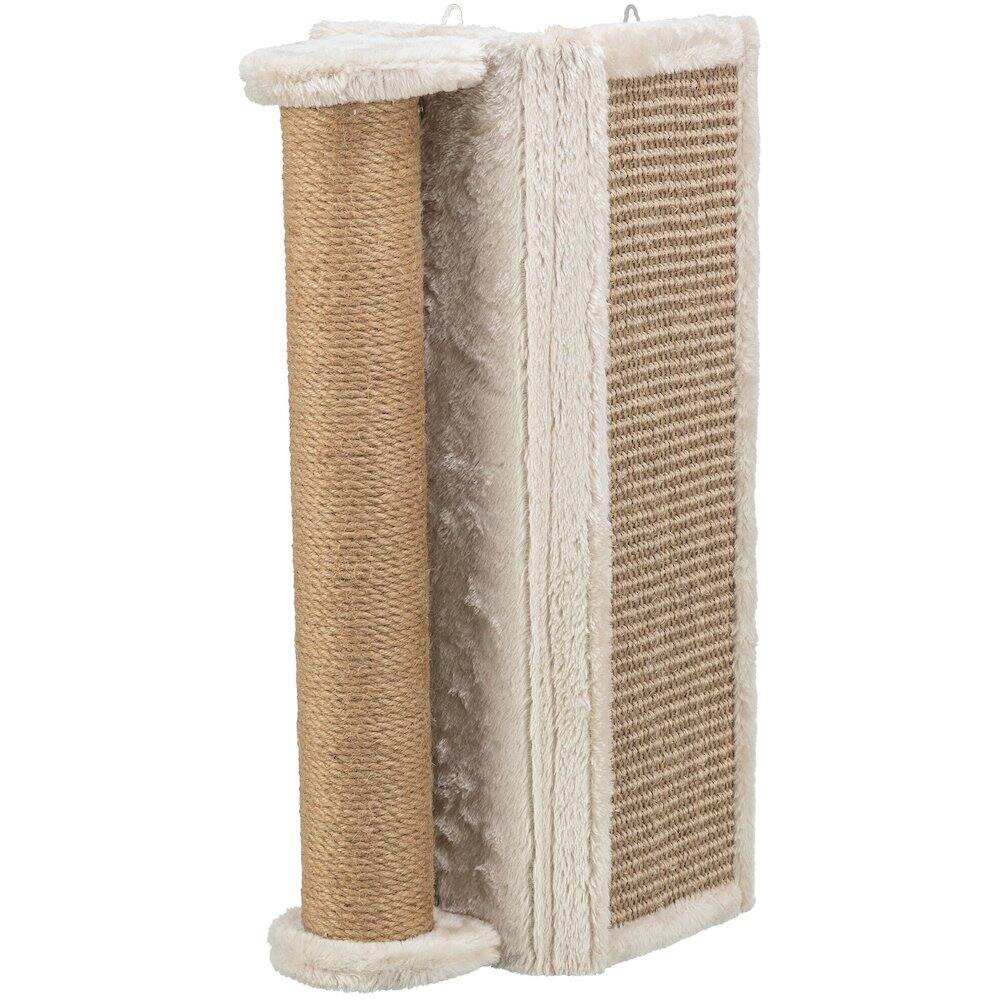 Front. TRIXIE - Wall Mounted Corner Sisal Scratching Board and Jute Post, Vertical Cat Scratcher - Beige.