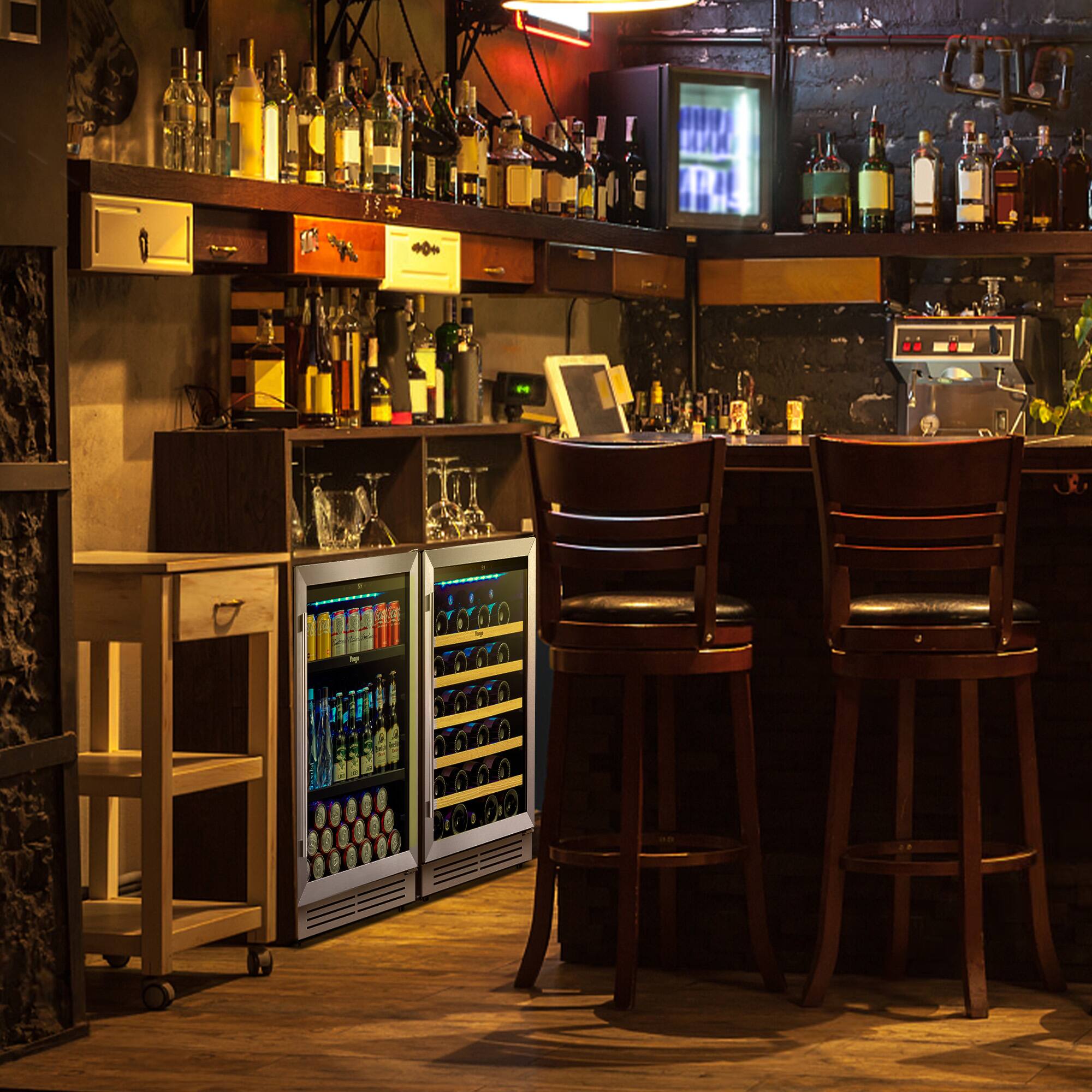 Alt View 6. Yeego - Wine Cooler and Beverage Refrigerator, 2×24'' Wine Cooler Side by Side, Under Counter Wine Fridge, Hold 140 Cans and 52 - Silver.