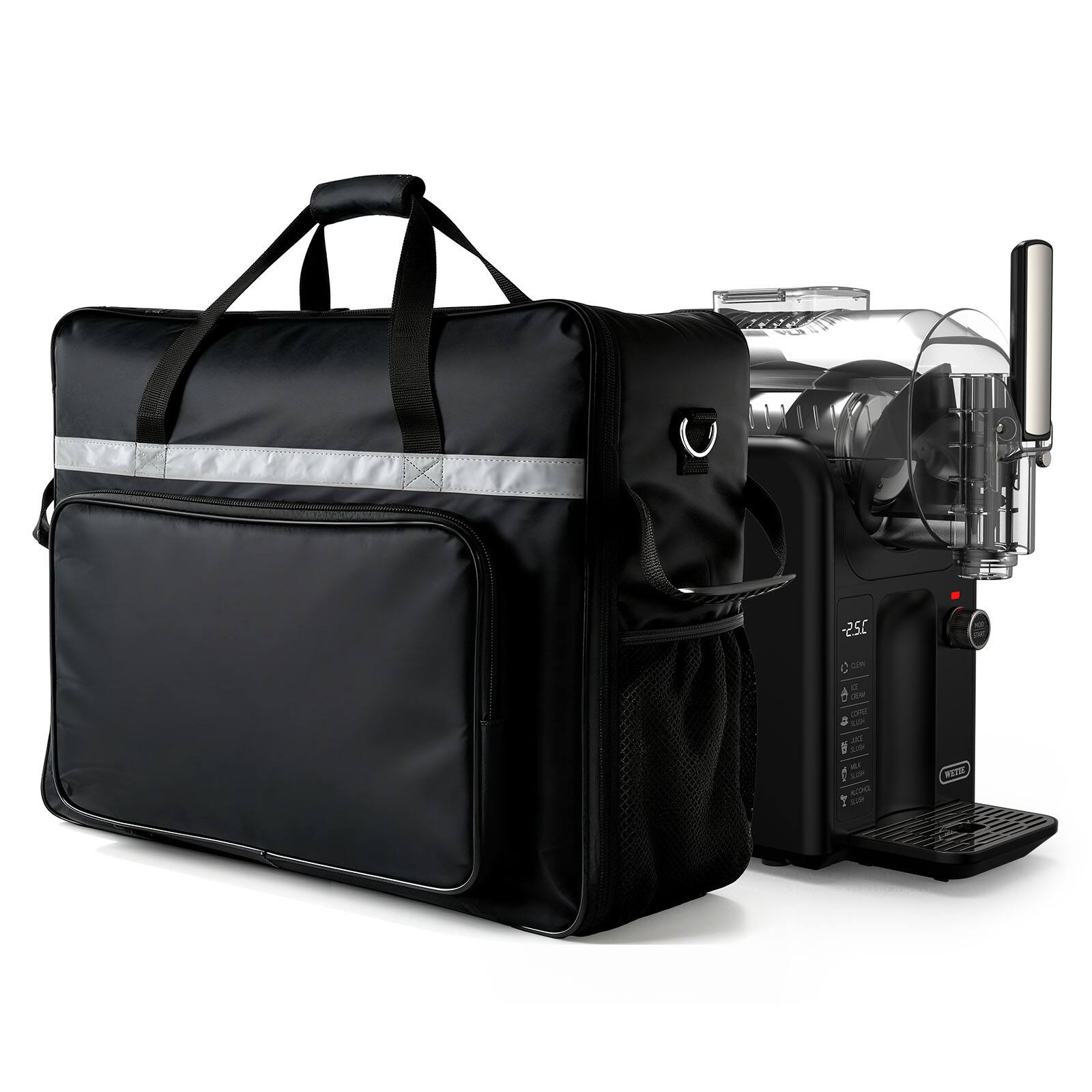 WETIE - Carrying Bag for Ninja Slushie Machine, Front-Opening, Multi-Pocket, Wide Shoulder Strap for Outdoor Frozen Drink Maker - Black