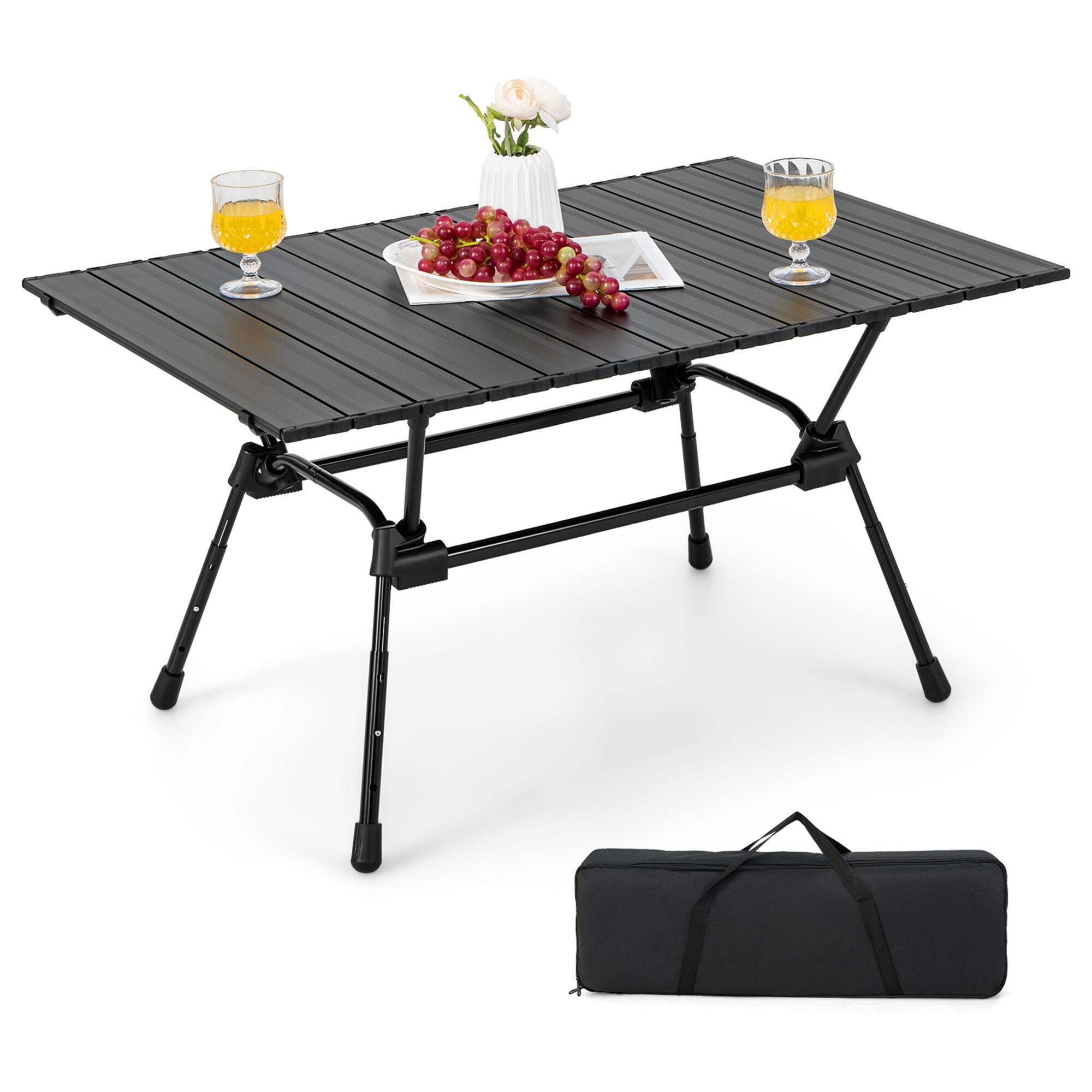 Alt View 17. Costway - Heavy-Duty Aluminum Camping Table, Folding Outdoor Picnic Table with Carrying Bag Black - Black.