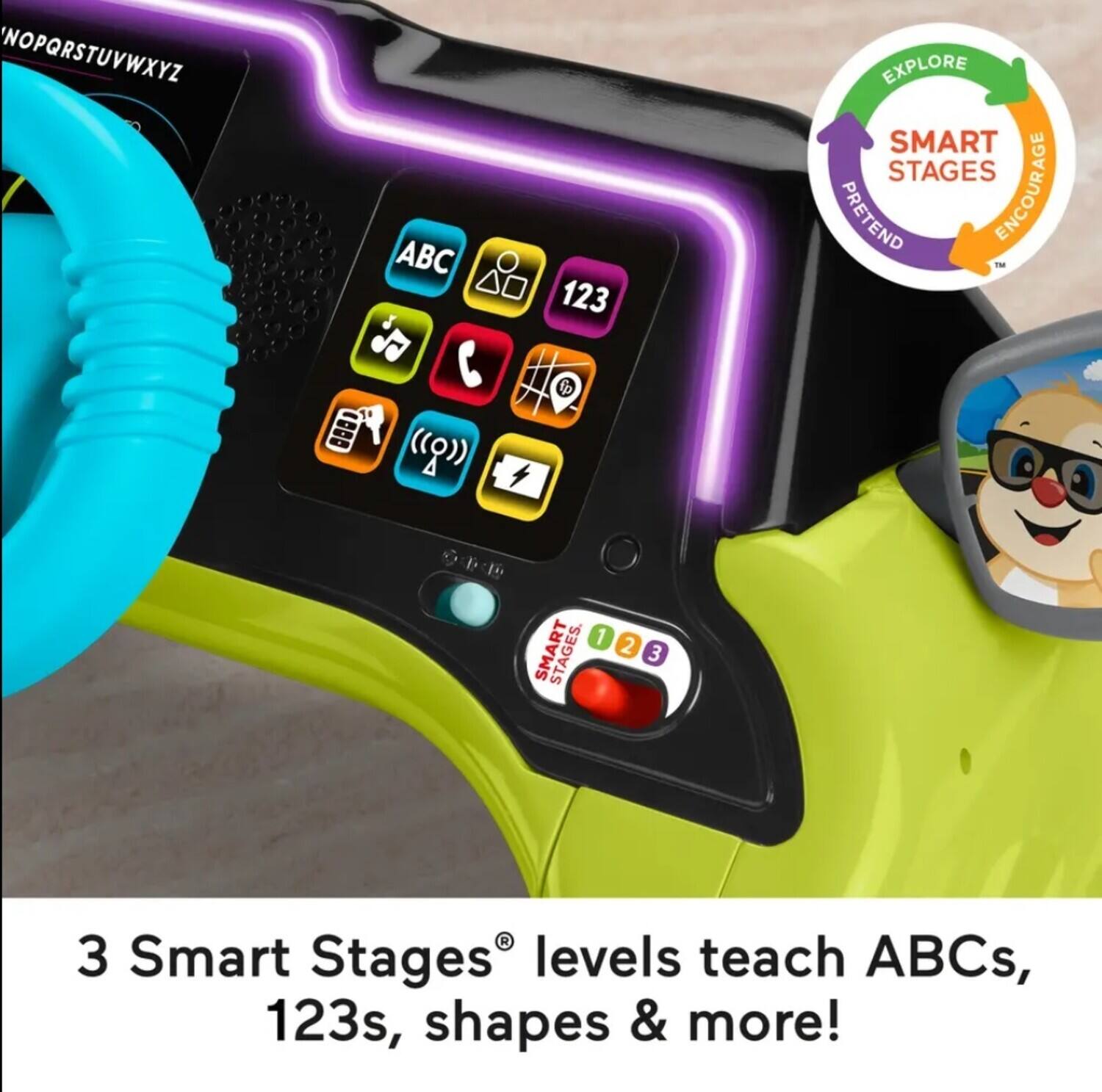 EXPLORE SMART STAGES PRETEND ENCOURAGE T NOPQRSTUVWXYZ ABC 123 3 Smart Stages levels teach ABCs, 123s, shapes & more!