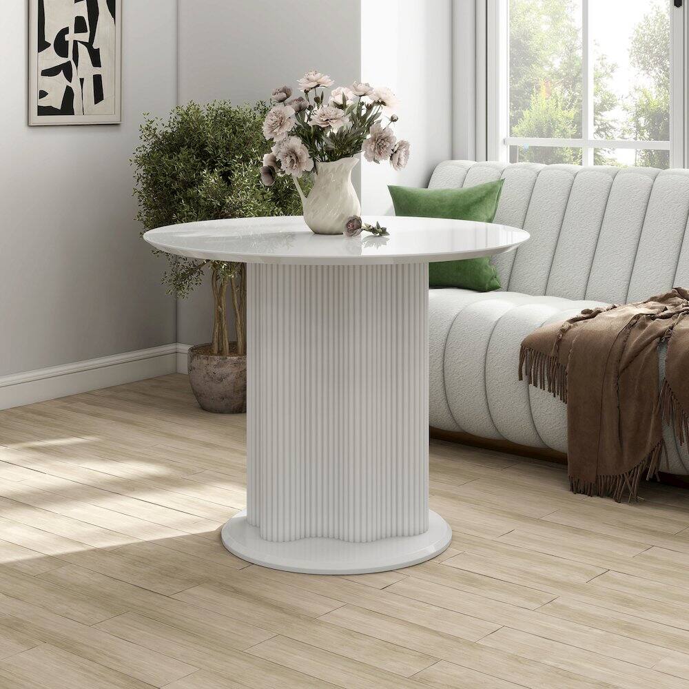Alt View 3. Furniture of America - Elara Iron Base Pedestal Round Dining Table - White.