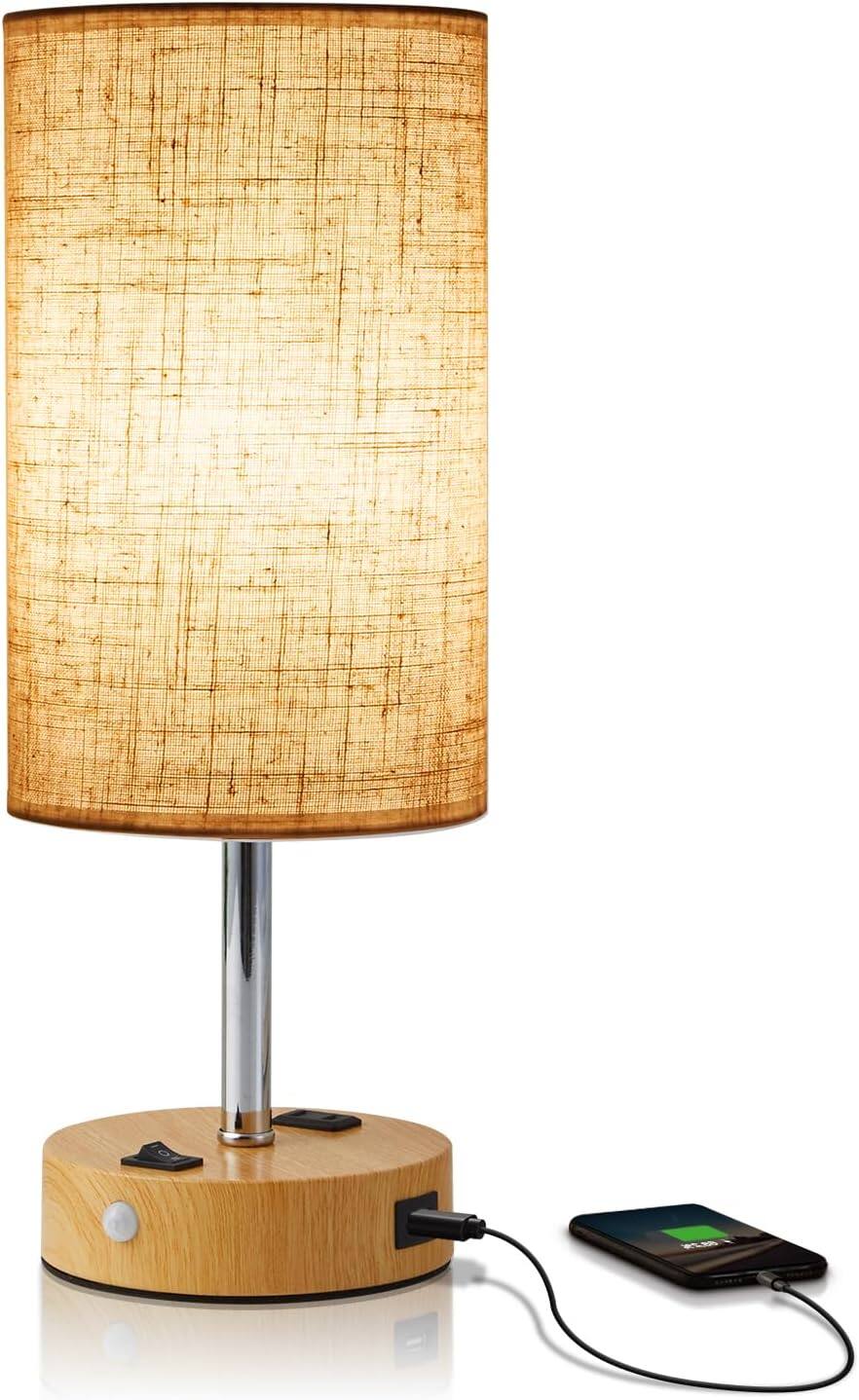 Alt View 5. Stamp n Camp - Table Lamps with Motion Sensor and Constant on Two Modes USB Lamp with Warm Bulb Fabric Shade Built-in USB Port & AC... - Gray.