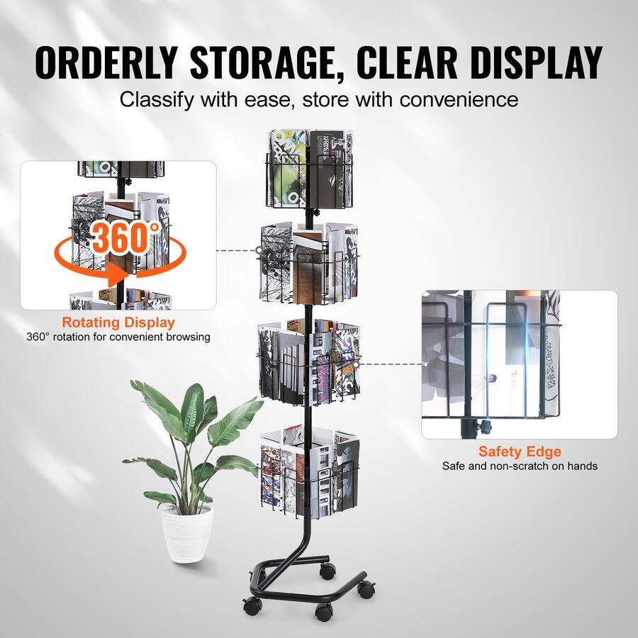 VEVOR Brochure Display Rack, 4 Tier 32 Pockets Rotating Magazine ...
