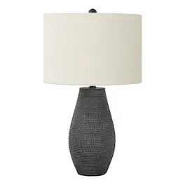 Luckbyte - 24 Inch Black Resin Table Lamp Ivory Cream Shade Contemporary Accent Lamp