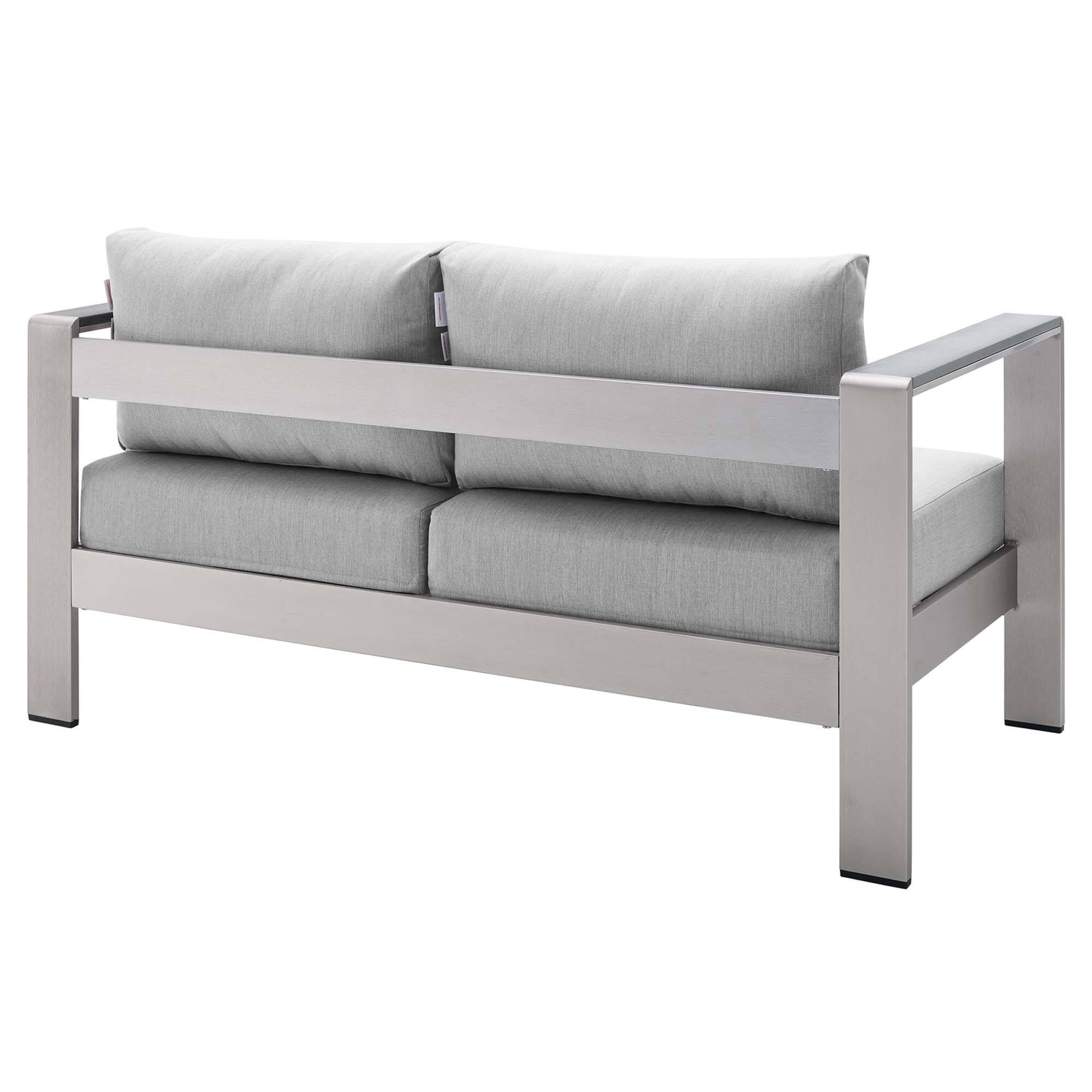 Alt View 2. Modway - Shore Sunbrella® Fabric Aluminum Outdoor Patio Loveseat by Modway - Silver Gray.