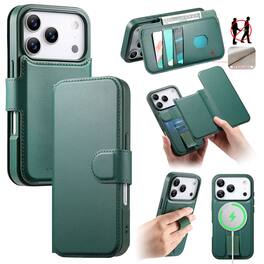 Dteck - for Apple iPhone 17 Pro Max 2-in-1 Magnetic Wallet Case,RFID Blocking PU Leather Flip Cover Card Holder Shockproof Case - Green