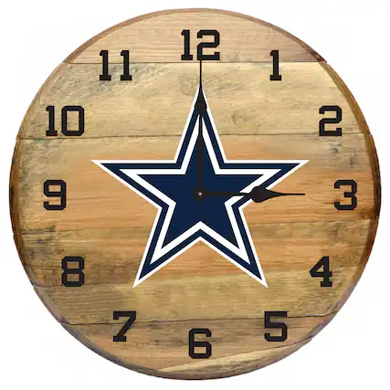 Front. Imperial - Dallas Cowboys Oak Barrel Clock - Multicolor.