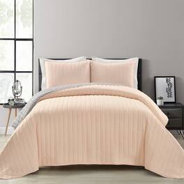 Hivvago - Full/Queen Soft Reversible Lightweight Quilt Set in Rose - Blush Pink and Grey