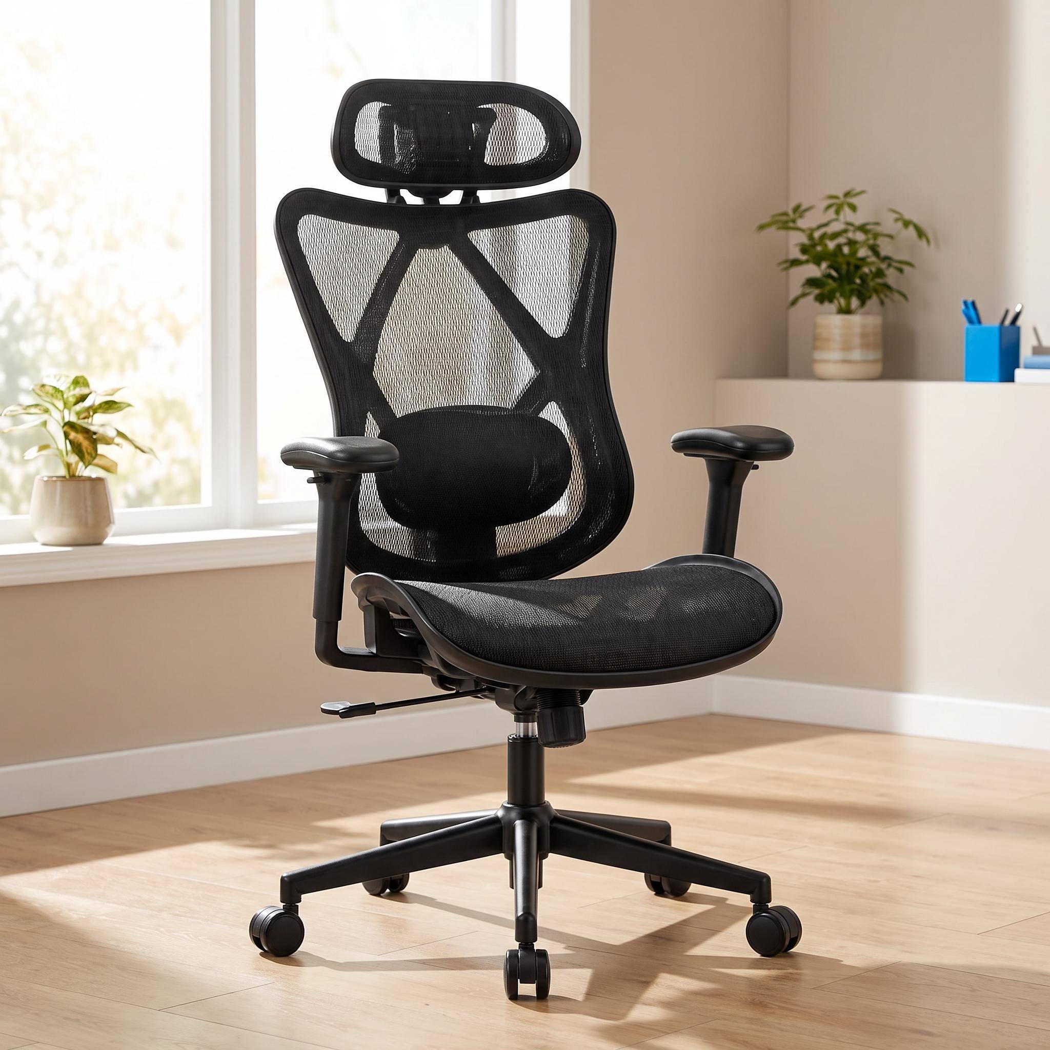 Alt View 8. Forest'nSky - Black Ergonomic Office Chair with Adjustable Lumbar Support, Headrest - Black.