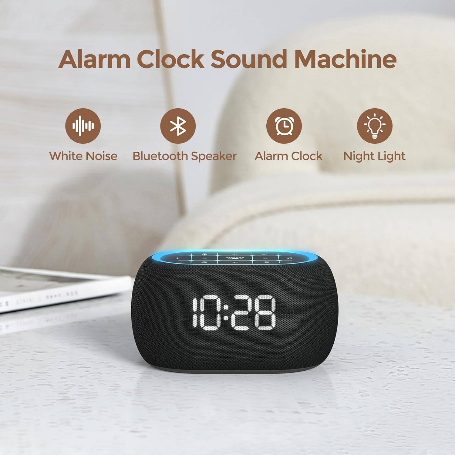 Alarm Clock Sound Machine  
White Noise Bluetooth Speaker Alarm Clock Night Light  
10:28