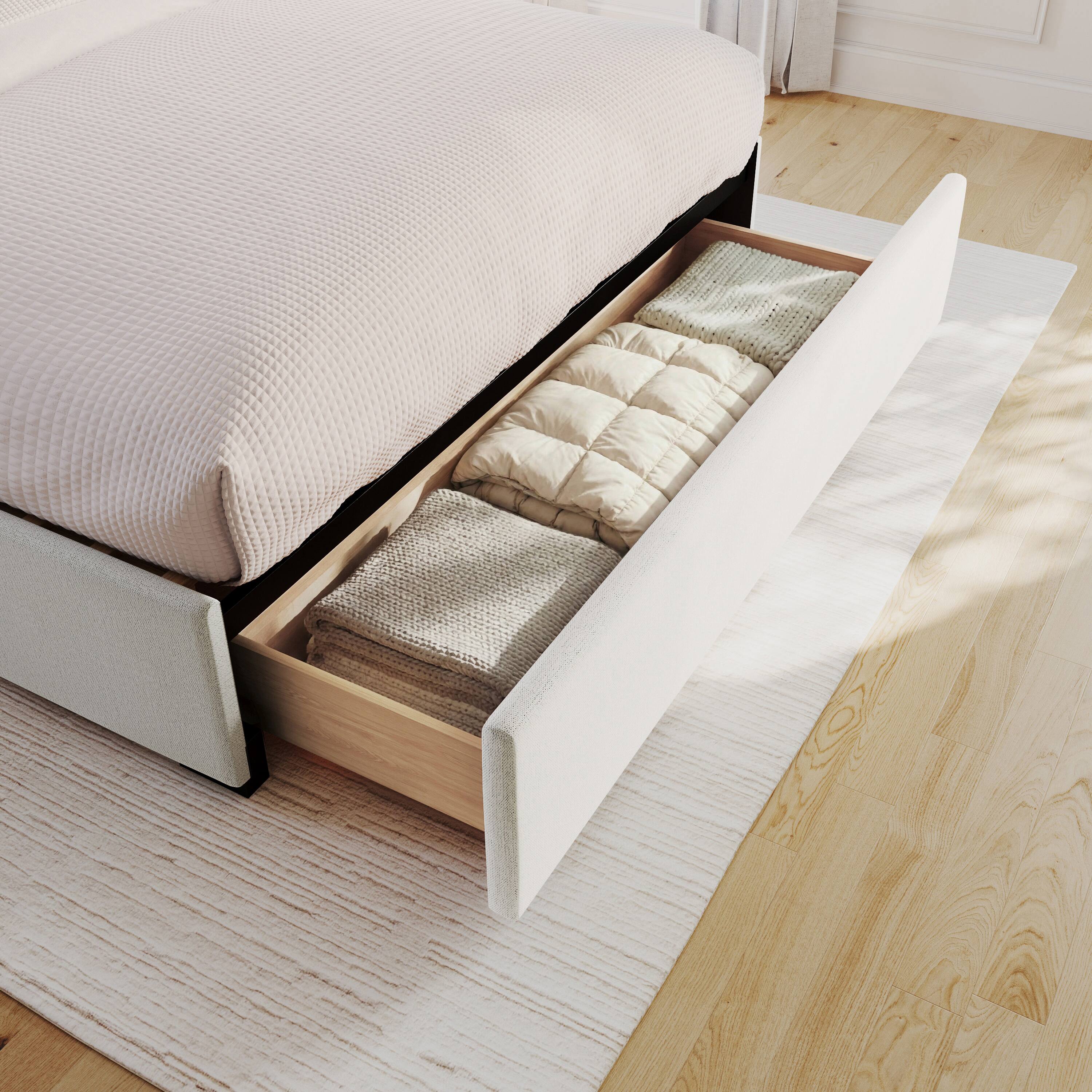 Alt View 4. Martha Stewart - Curved Nail Trim Headboard Platform Bed-Large Storage Drawer - Off-White.