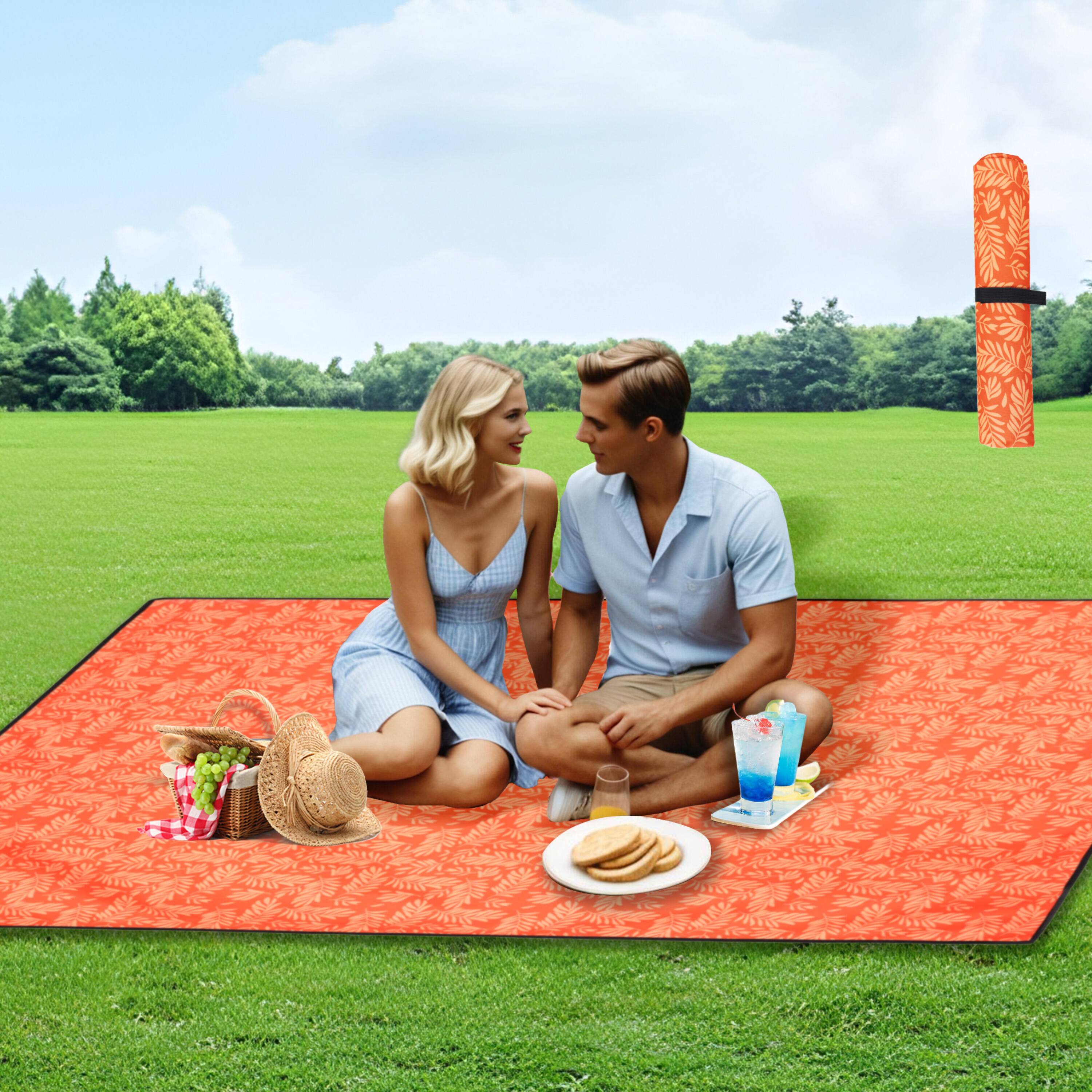 Alt View 1. Mondawe - 480lbs Heavy-Duty Folding Wagon Utility Carts w/ Picnic Mat, All-Terrain Wheels, Brakes & Pockets - Orange.