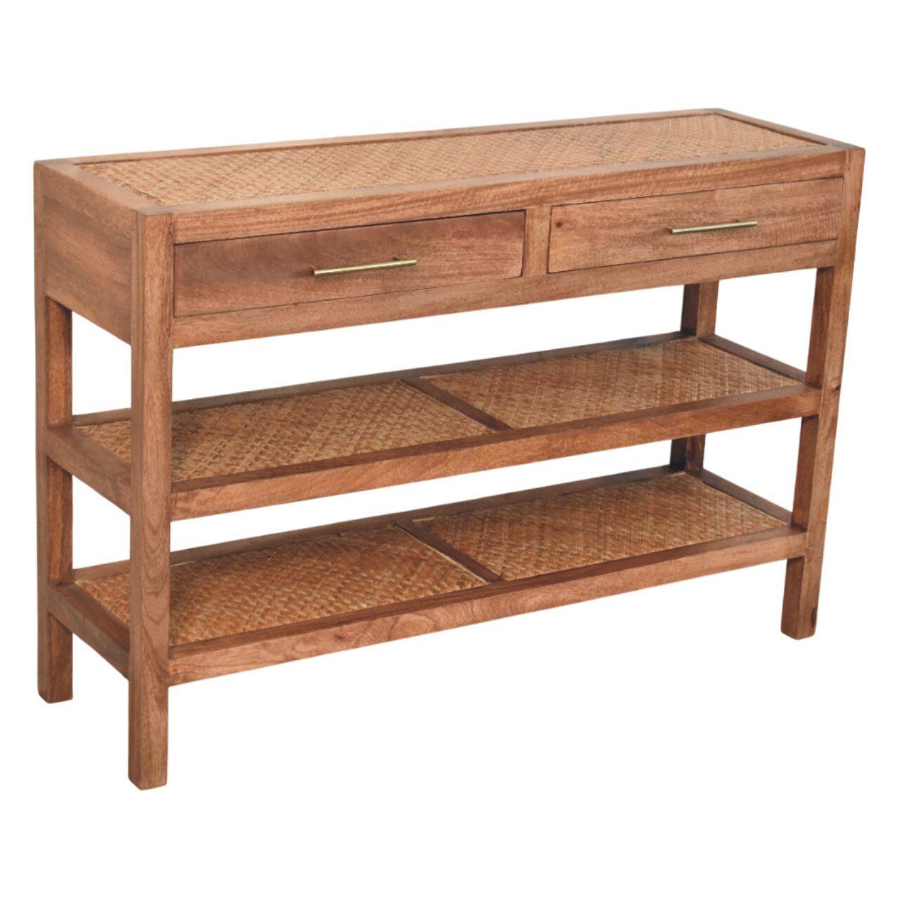 Back. Artisan Furniture - Artisan Furniture Solid Wood Woven Tier Console, 2 Drawer, Brown - Brown.