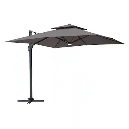 Front. Mondawe - 10 x 10ft Square Cantilever Umbrella with Bluetooth Audio Atmosphere Light - Dark Grey.