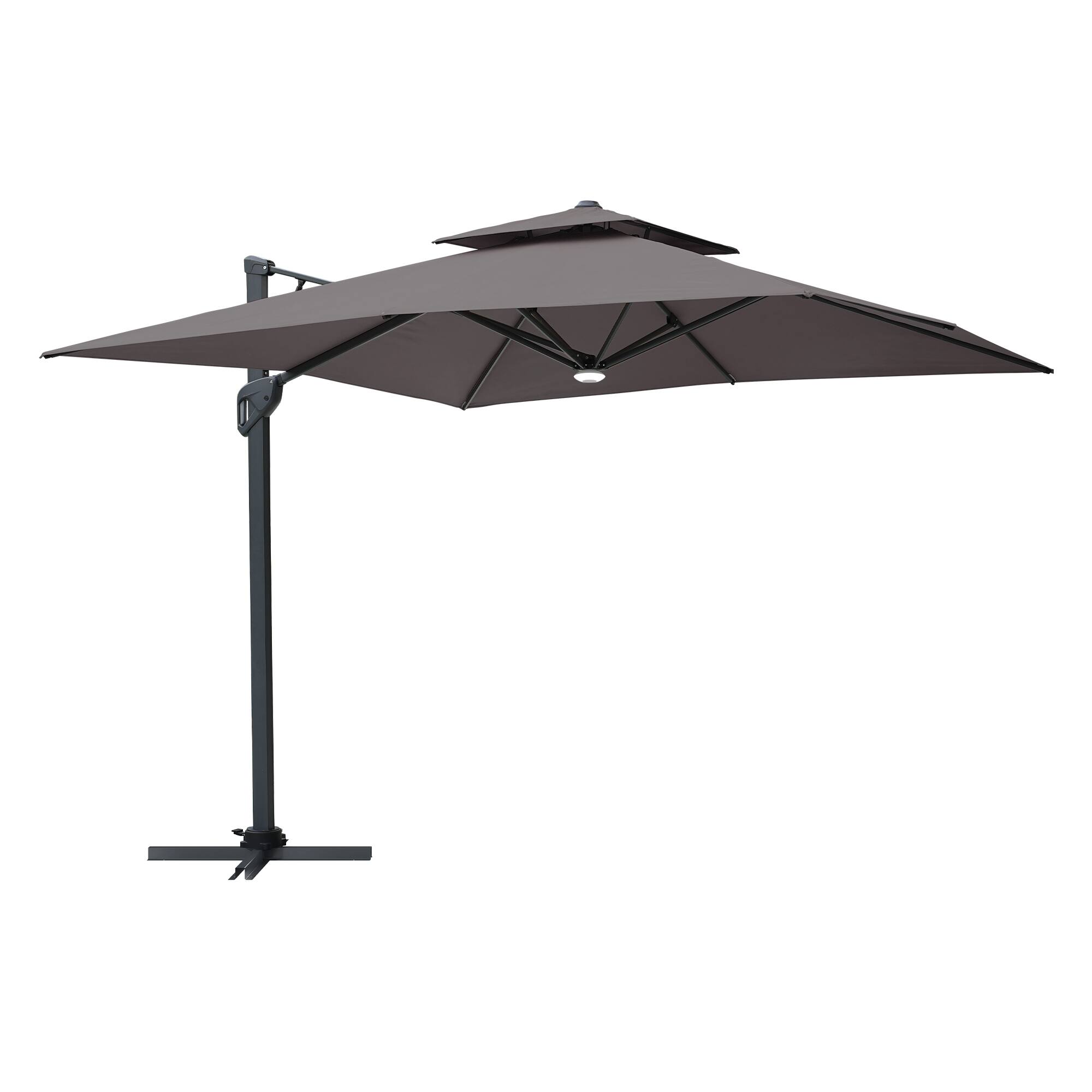 Front. Mondawe - 10 x 10ft Square Cantilever Umbrella with Bluetooth Audio Atmosphere Light - Dark Grey.