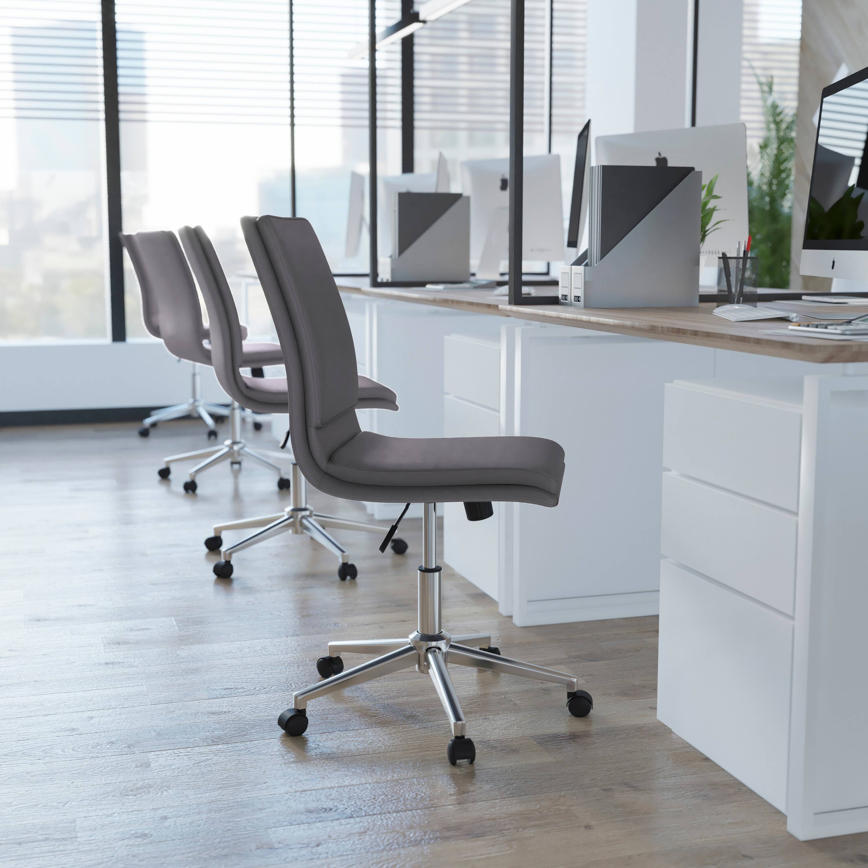 Alt View 1. Flash Furniture - Madigan Mid-Back Armless Swivel Task Office Chair with LeatherSoft and Adjustable Chrome Base, Gray - Gray.