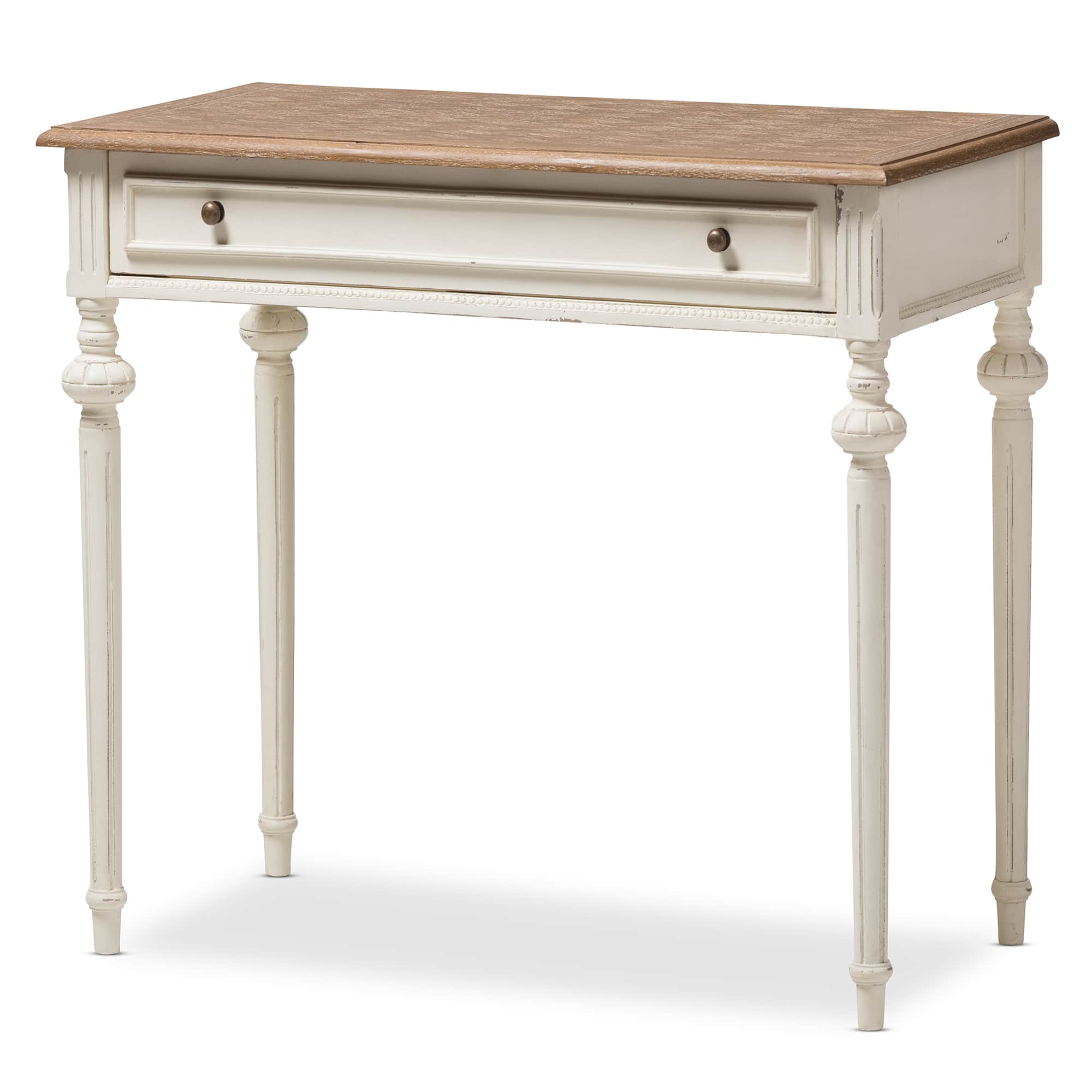 Baxton Studio - Marquetterie French Provincial Writing Desk - White/Natural