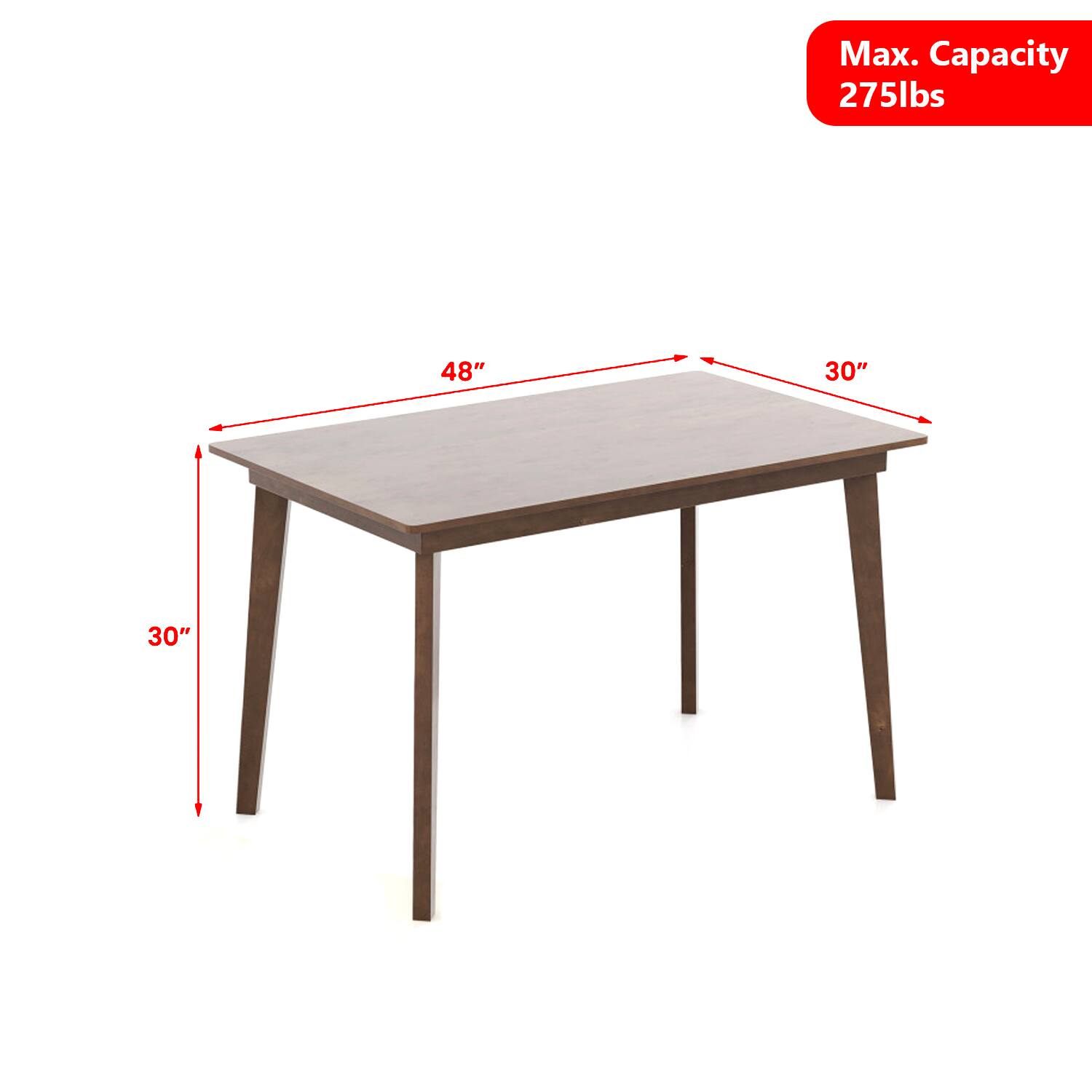 Max. Capacity 275lbs  
48" x 30" x 30"