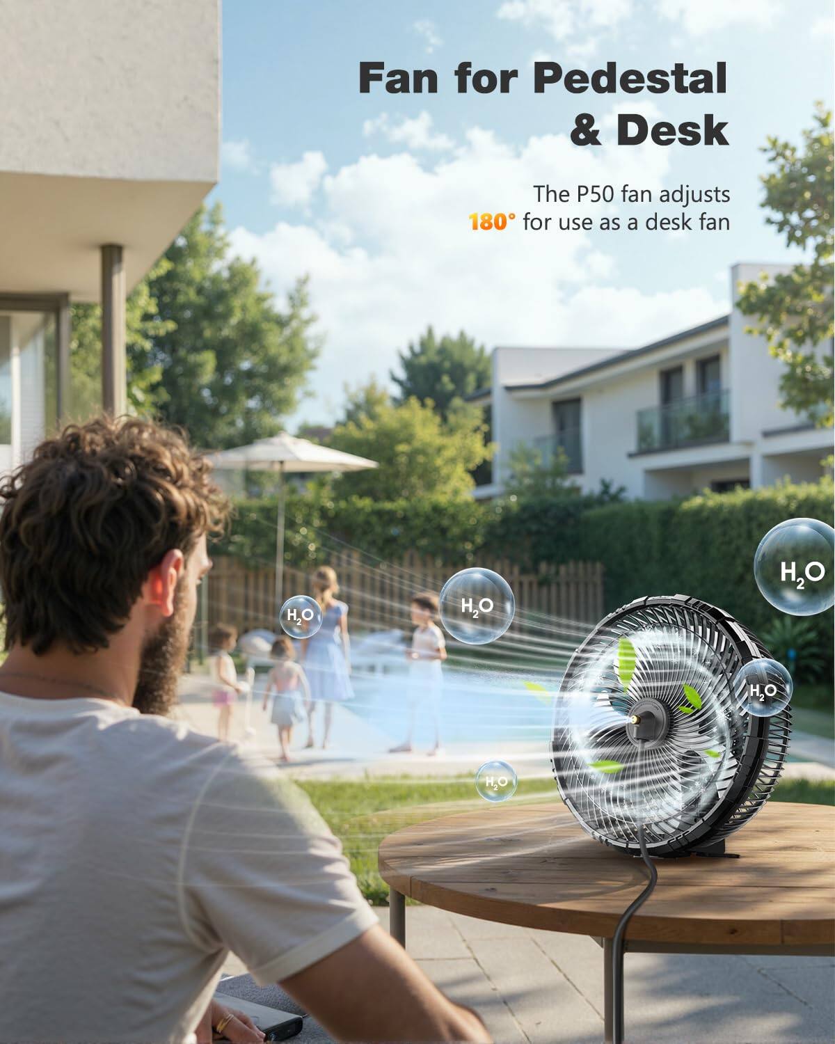 Fan for Pedestal & Desk  
The P50 fan adjusts 180° for use as a desk fan