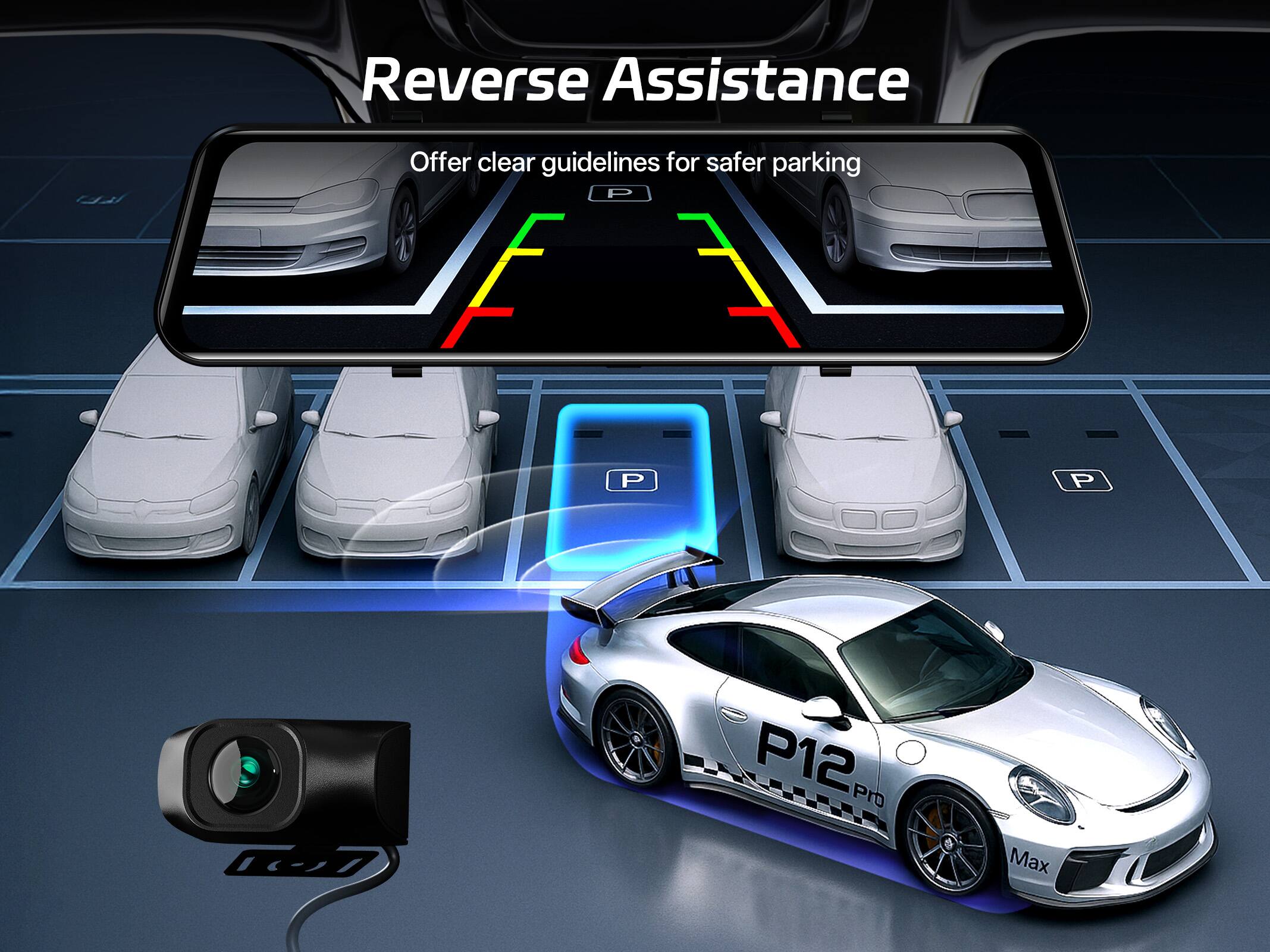 Reverse Assistance  
Offer clear guidelines for safer parking  
P F P P R P12 Pro Max