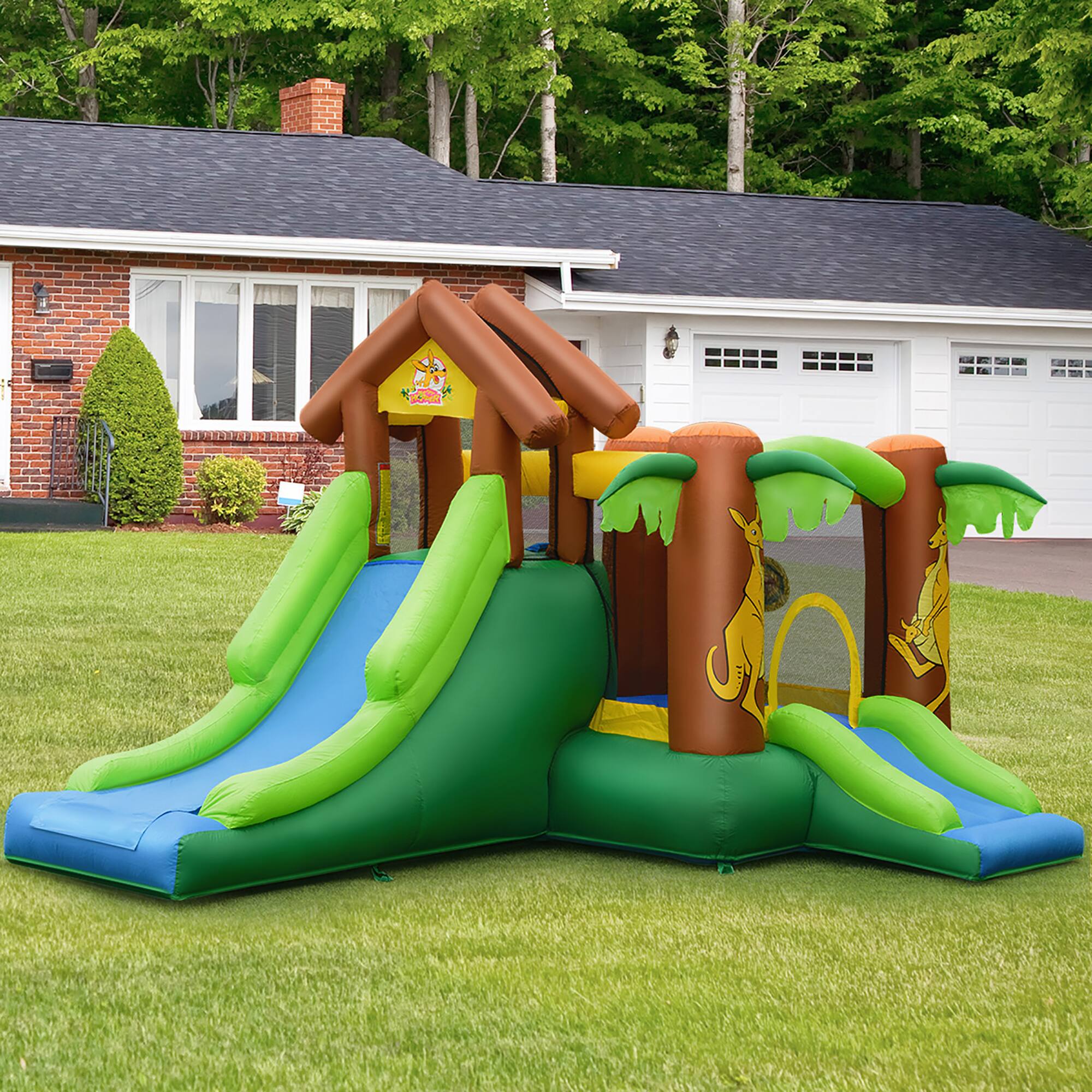 Alt View 1. Costway - Costway Inflatable Jungle Bounce House Kids Dual Slide Jumping Castle Bouncer - Multicolour.