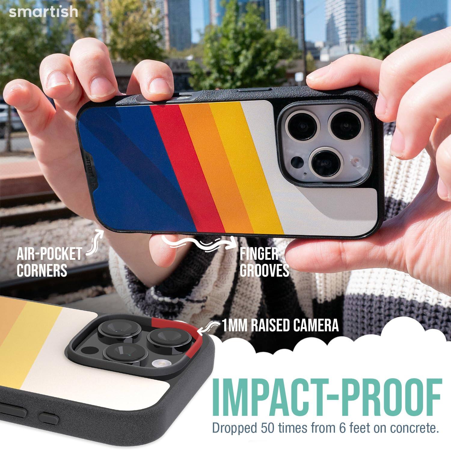 smartish

AIR-POCKET CORNERS  
FINGER GROOVES  
1MM RAISED CAMERA  
IMPACT-PROOF  
Dropped 50 times from 6 feet on concrete.