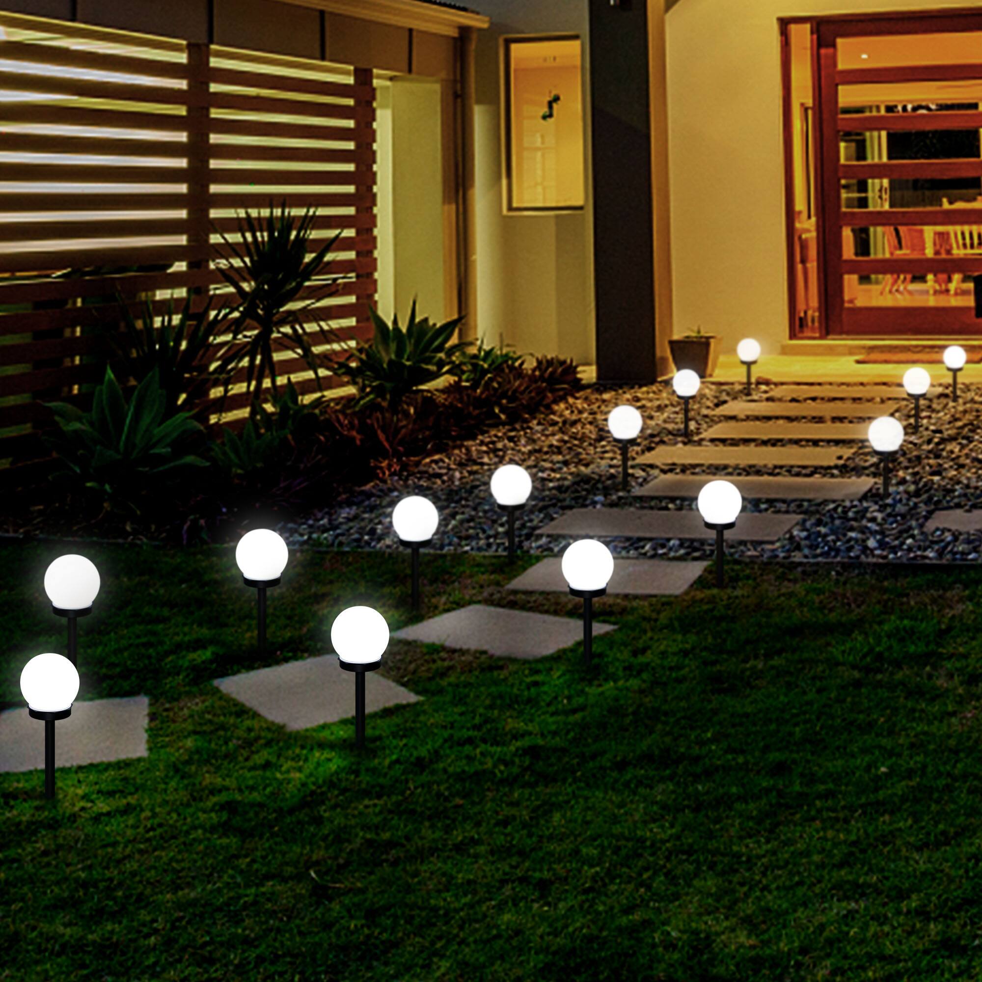 Alt View 1. Oumilen - 4 Pack Frosted White Globe Solar Pathway Lights – Auto Dusk to Dawn Cool White IP65 for Garden Lawn.