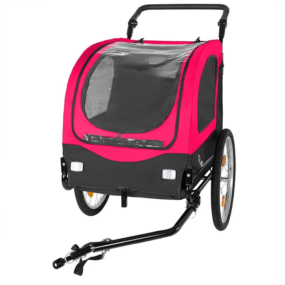 Back. JUJABU - 2-in-1 Foldable Pet Carrier Cart for Dogs up to 110lbs with Front Caster, Red.