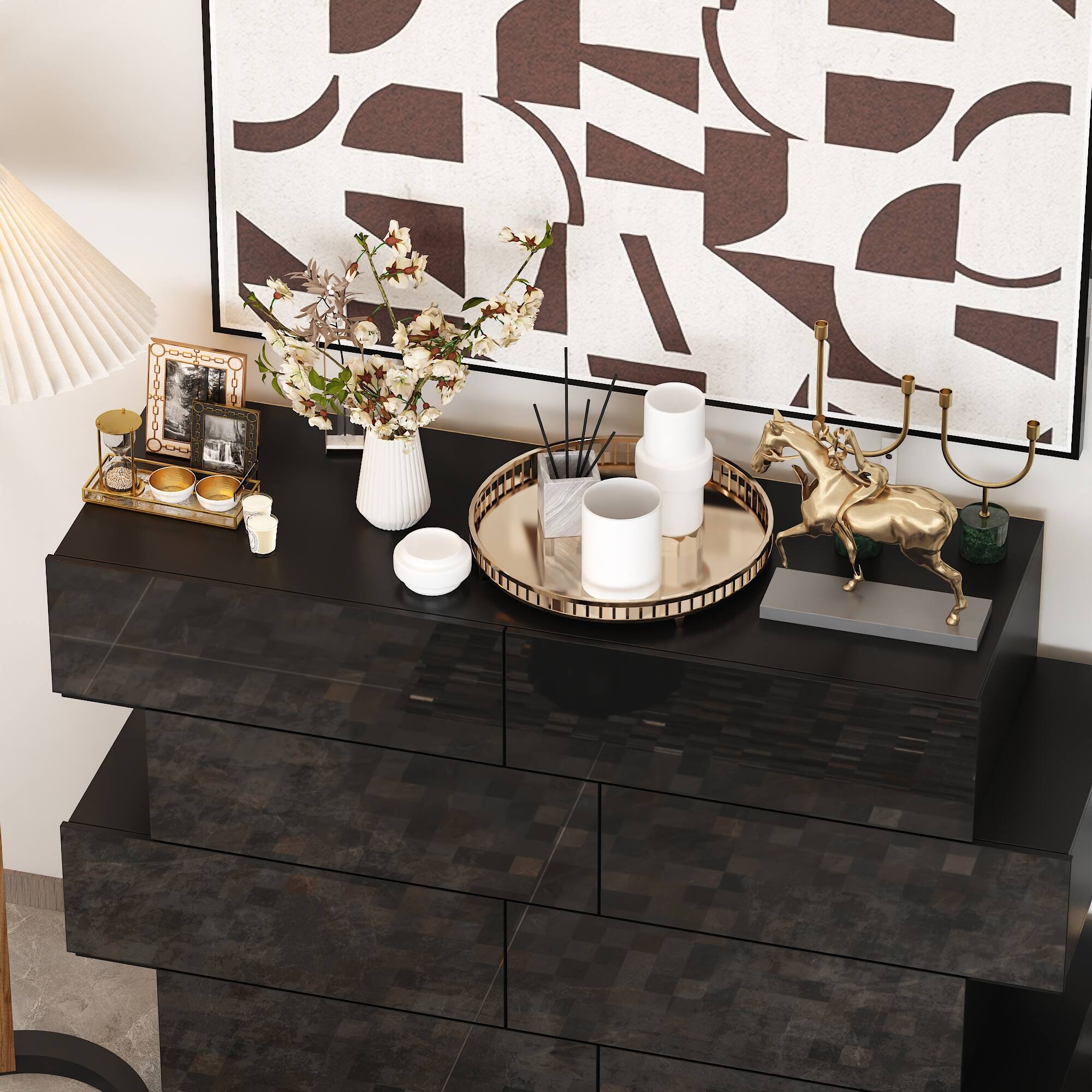 Alt View 4. FUFU & GAGA - FUFU&GAGA Glossy Staggered Dresser: Sculptural Storage Solution - Black.