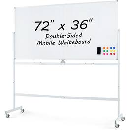 Gymax - 72'' x 36'' Double-Sided Magnetic Whiteboard w/ Stand & Aluminum Alloy Frame - White