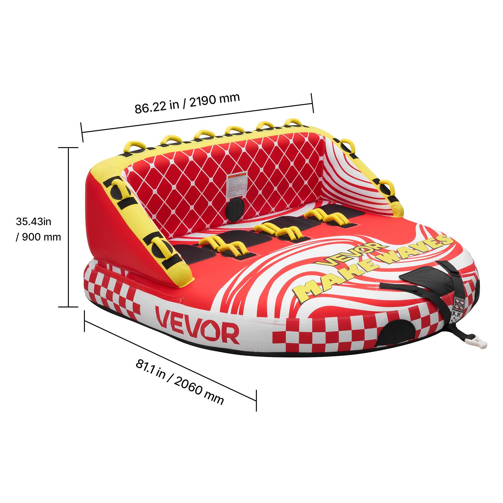 2190 mm / 86.22 in  
35.43 in / 900 mm  
81.1 in / 2060 mm  

VEVOR  
MAKE WAVES