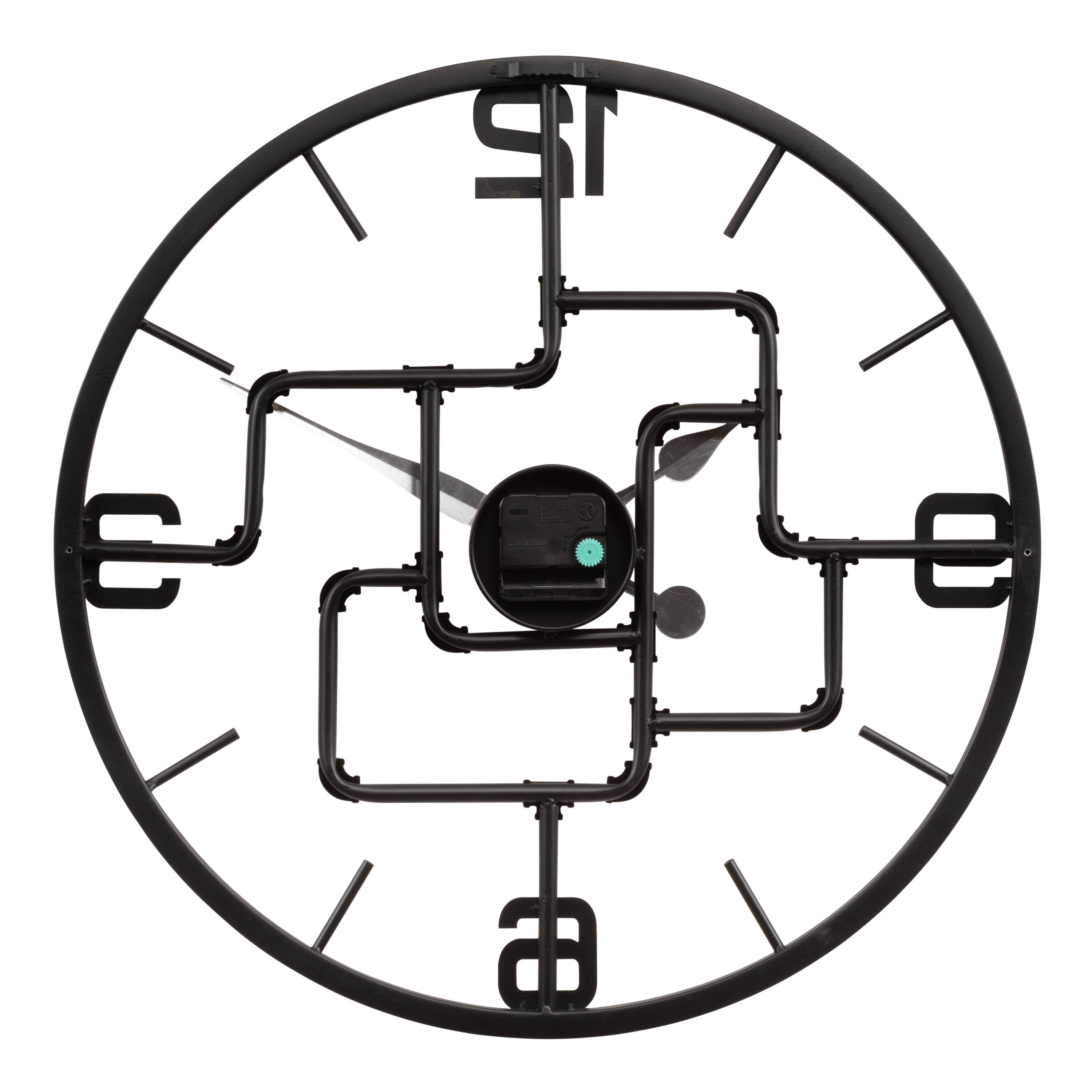 Back. La Crosse Clock Co. - 20 Inch Pipeworks Metal Analog Quartz Wall Clock - Black/Antique Brass.