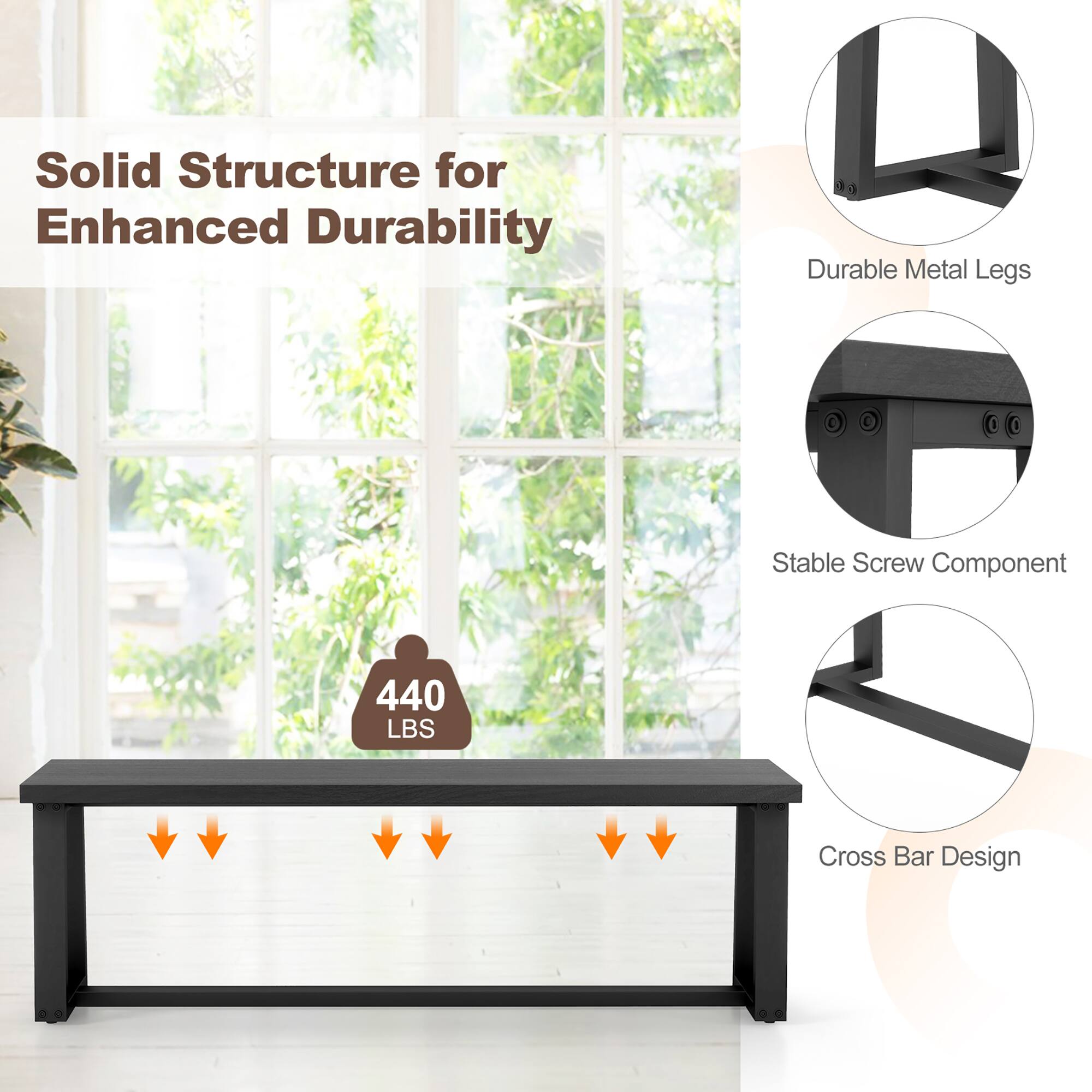 Solid Structure for Enhanced Durability  
Durable Metal Legs  
Stable Screw Component  
440 LBS  
Cross Bar Design