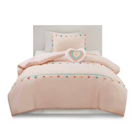 Gracie Mills - Xylon Solid Tassel Comforter Set with Heart-Shaped Throw Pillow - Blush
