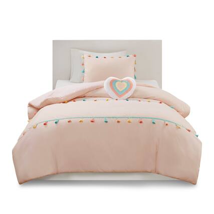 Front. Gracie Mills - Gracie Mills Xylon Solid Tassel Comforter Set with Heart-Shaped Throw Pillow - Blush.