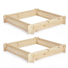 Gymax - 2PCS Wooden Raised Garden Bed Square Fir Wood Planter Box w/ Open-Ended Base - Yellow