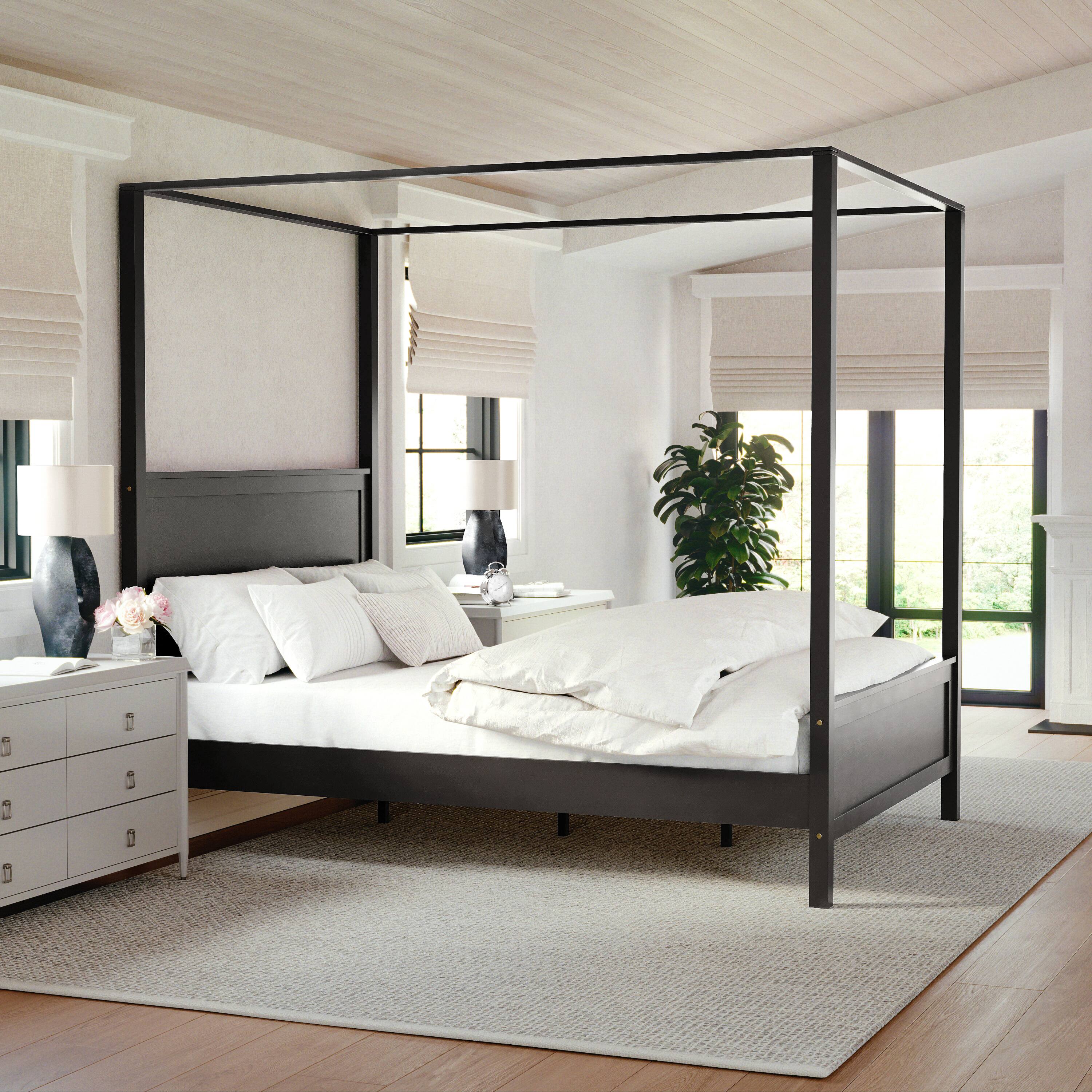 Alt View 14. Martha Stewart - Hayes Wooden Queen Size Canopy Platform Bed with Headboard and Footboard in Dark Gray - Dark Gray.