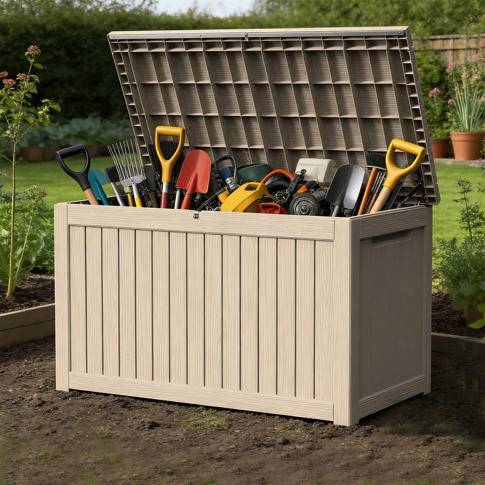 Angle. Yardgrace - 270 Gallon Lockable Resin Deck Box Waterproof Outdoor Storage for Patio Furniture Garden Tools and Equipment - brown.