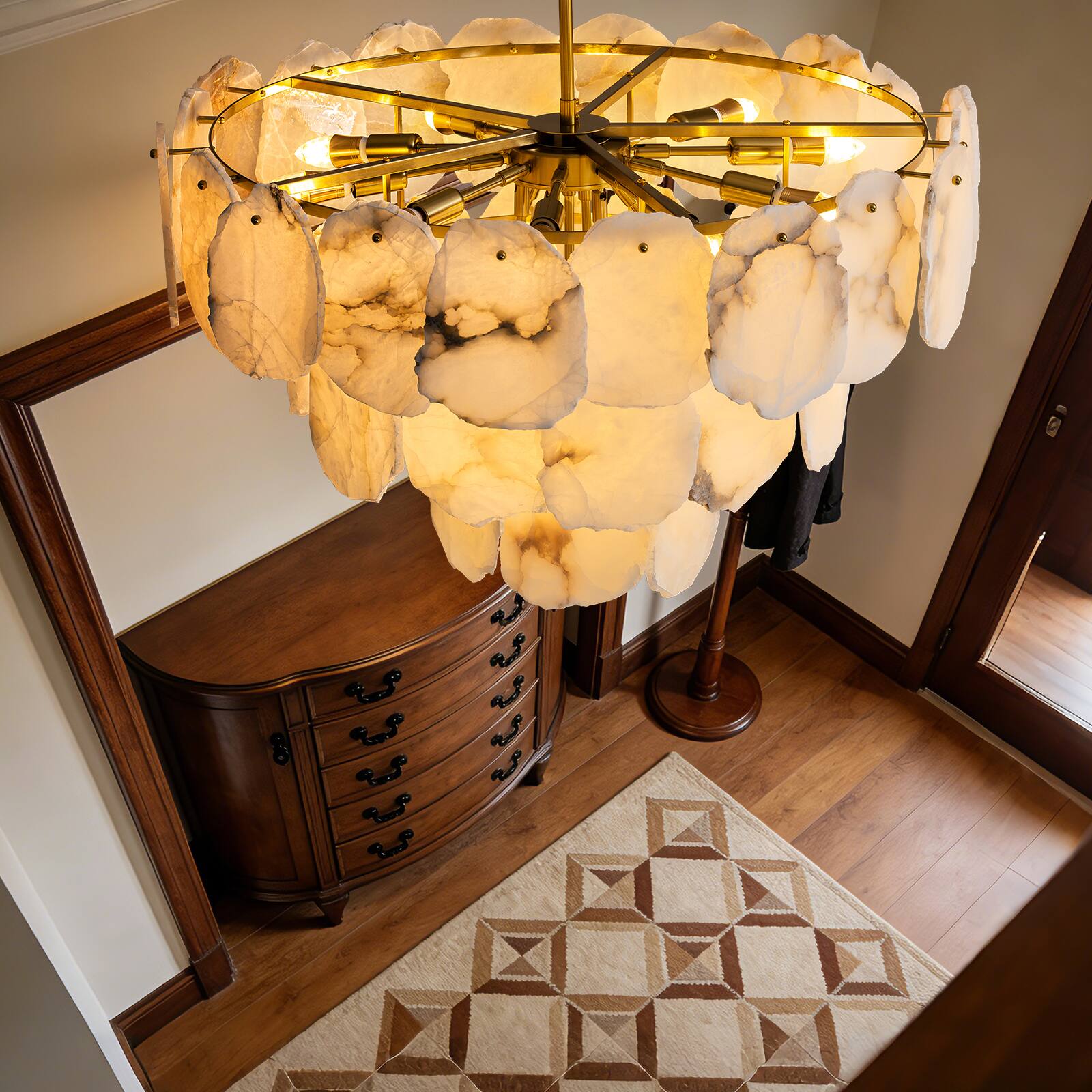 Alt View 4. Siljoy - 32 In Modern Empire 16 Light Three Tier Alabaster Chandelier Brass Gold Adjustable Chain Foyer Kitchen Island - Gold Brass.