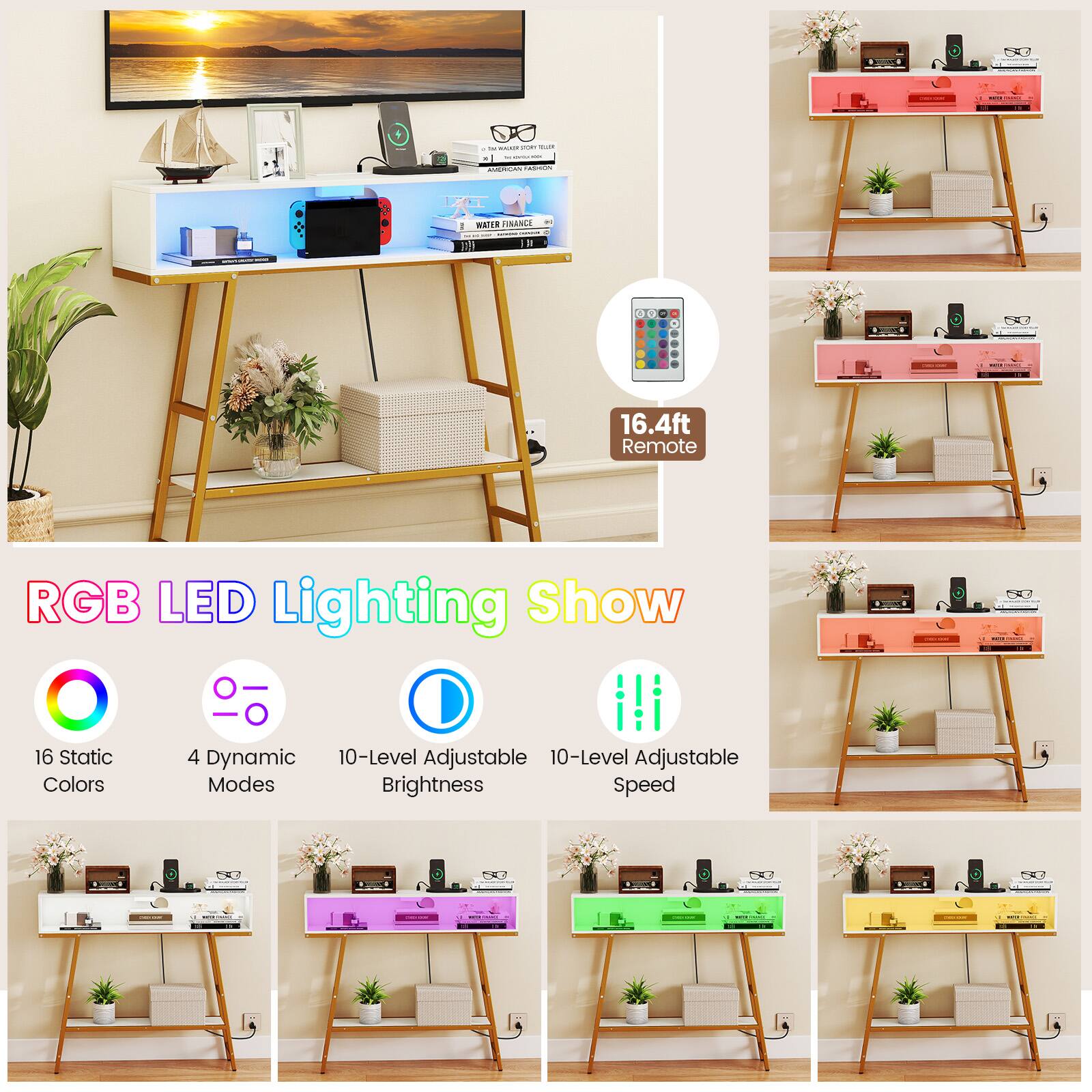 16.4ft Remote RGB LED Lighting Show - 16 Static Colors 4 Dynamic Modes 10-Level Adjustable Brightness 10-Level Adjustable Speed