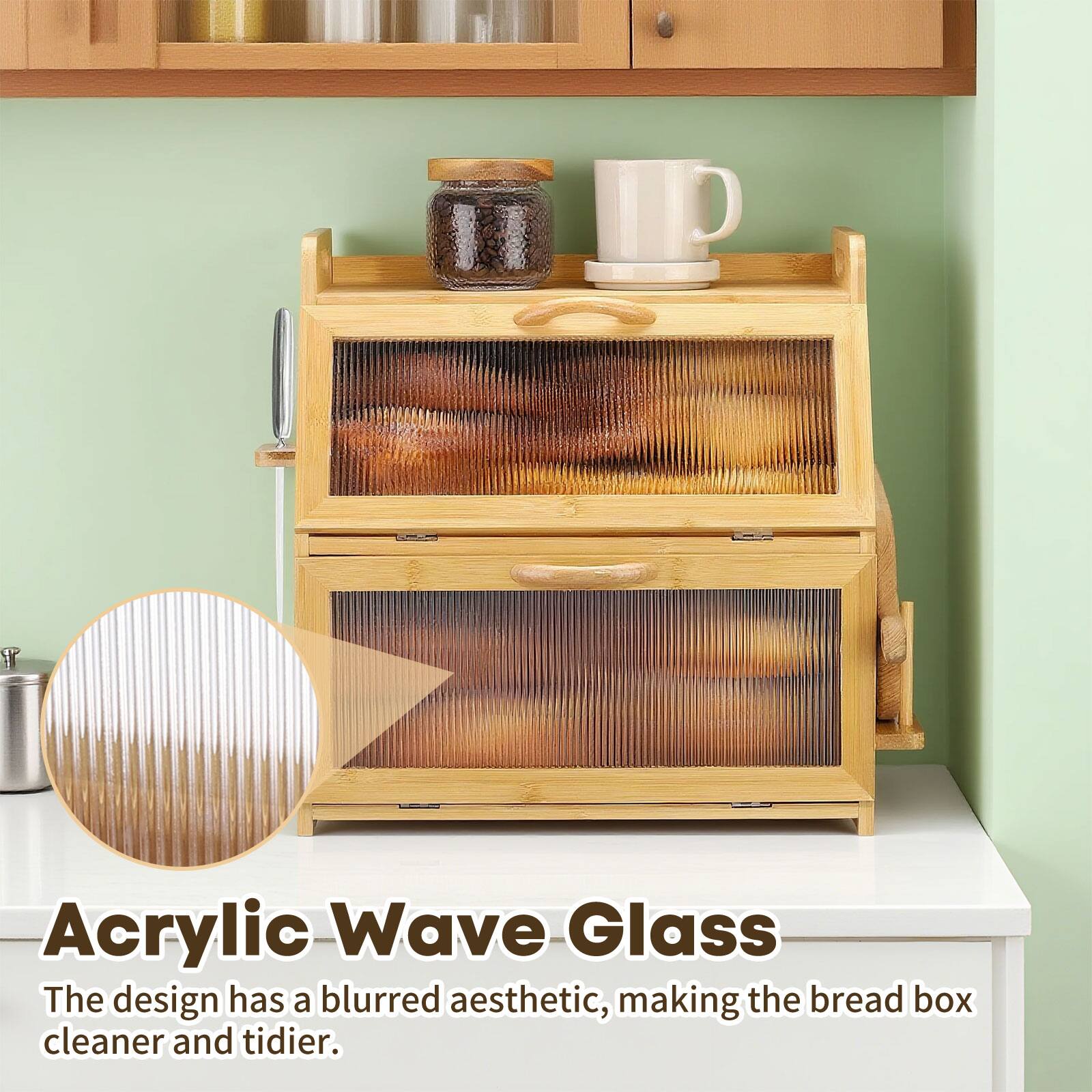 Acrylic Wave Glass

The design has a blurred aesthetic, making the bread box cleaner and tidier.